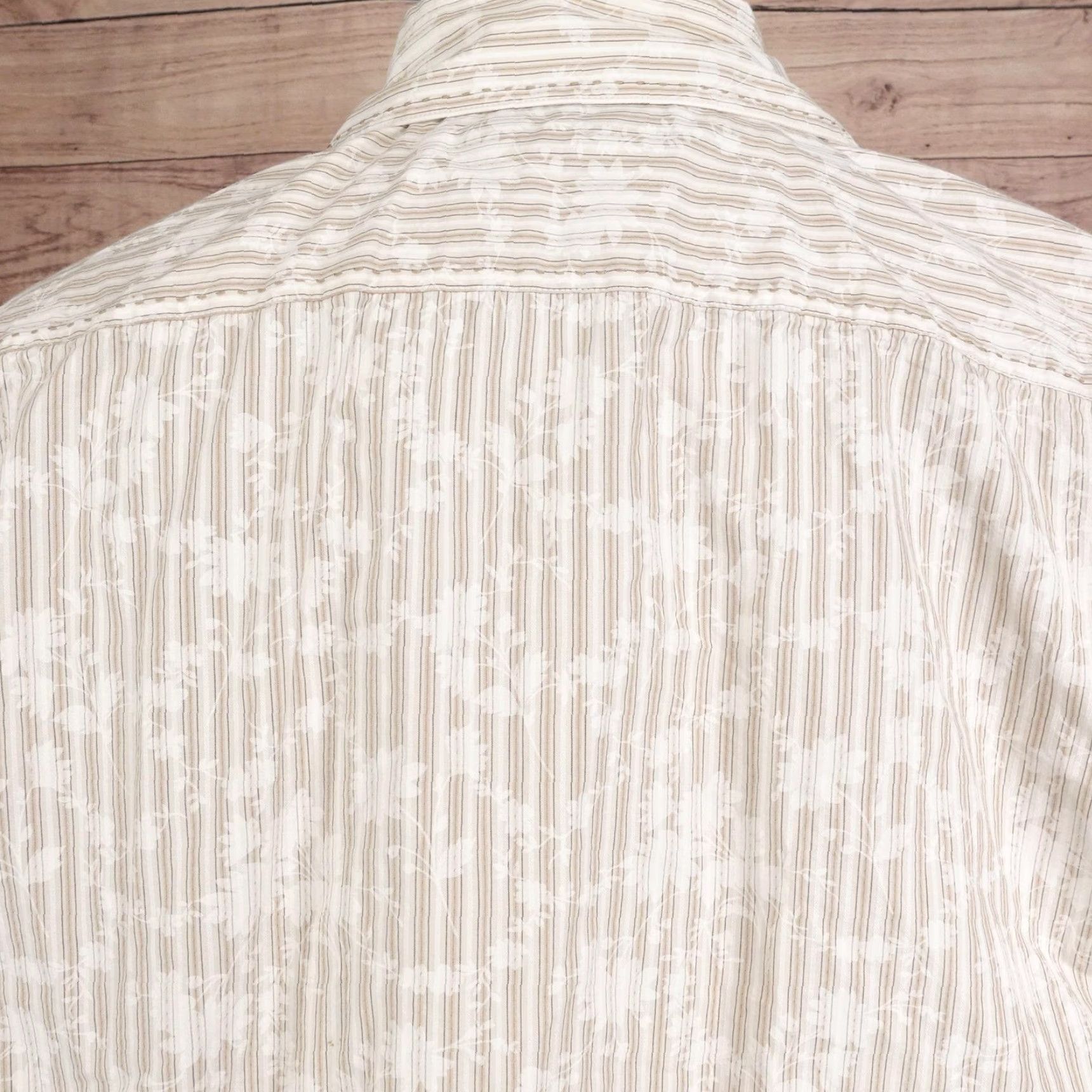 BUGATCHI Bugatchi Uomo Button-Up Shirt Mens L Beige Striped Cotton Long Sleeve Casual Size US L / EU 52-54 / 3 - 5 Thumbnail