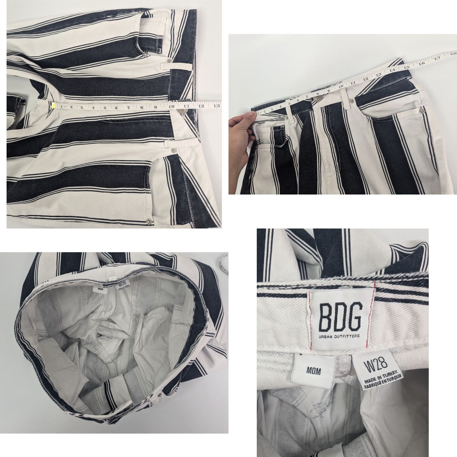 Bdg BDG Women’s Jeans 28W White Black Stripes Cotton High Rise Tapered Leg Pocket Denim Vintage: No Mens Women Size 28" / US 6 / IT 42 - 8 Thumbnail