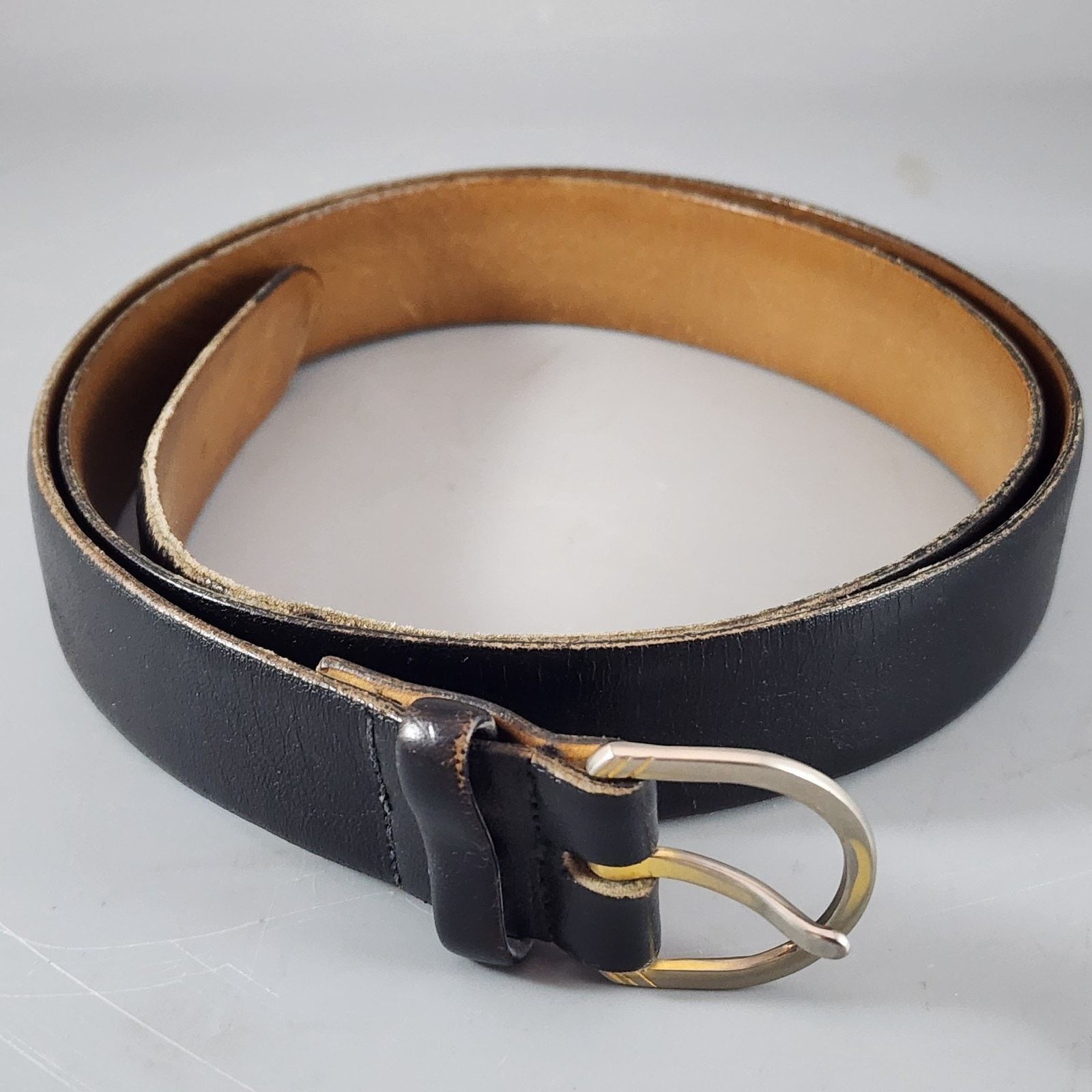 Other John Henry Men Size 38 Black Leather Belt Half Round Buckle Size 38 - 2 Thumbnail