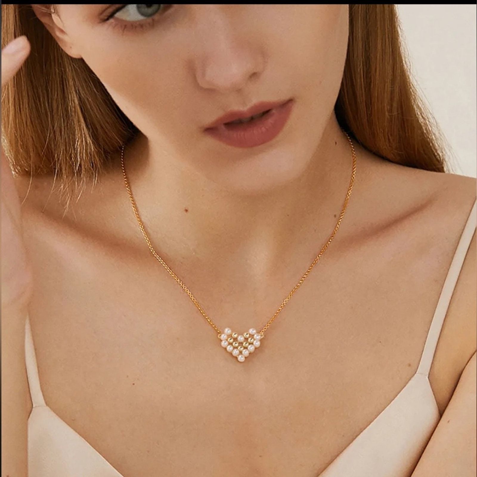 Other NEW Pixilated Gold & Freshwater Pearl Heart Necklace Size ONE SIZE - 7 Thumbnail