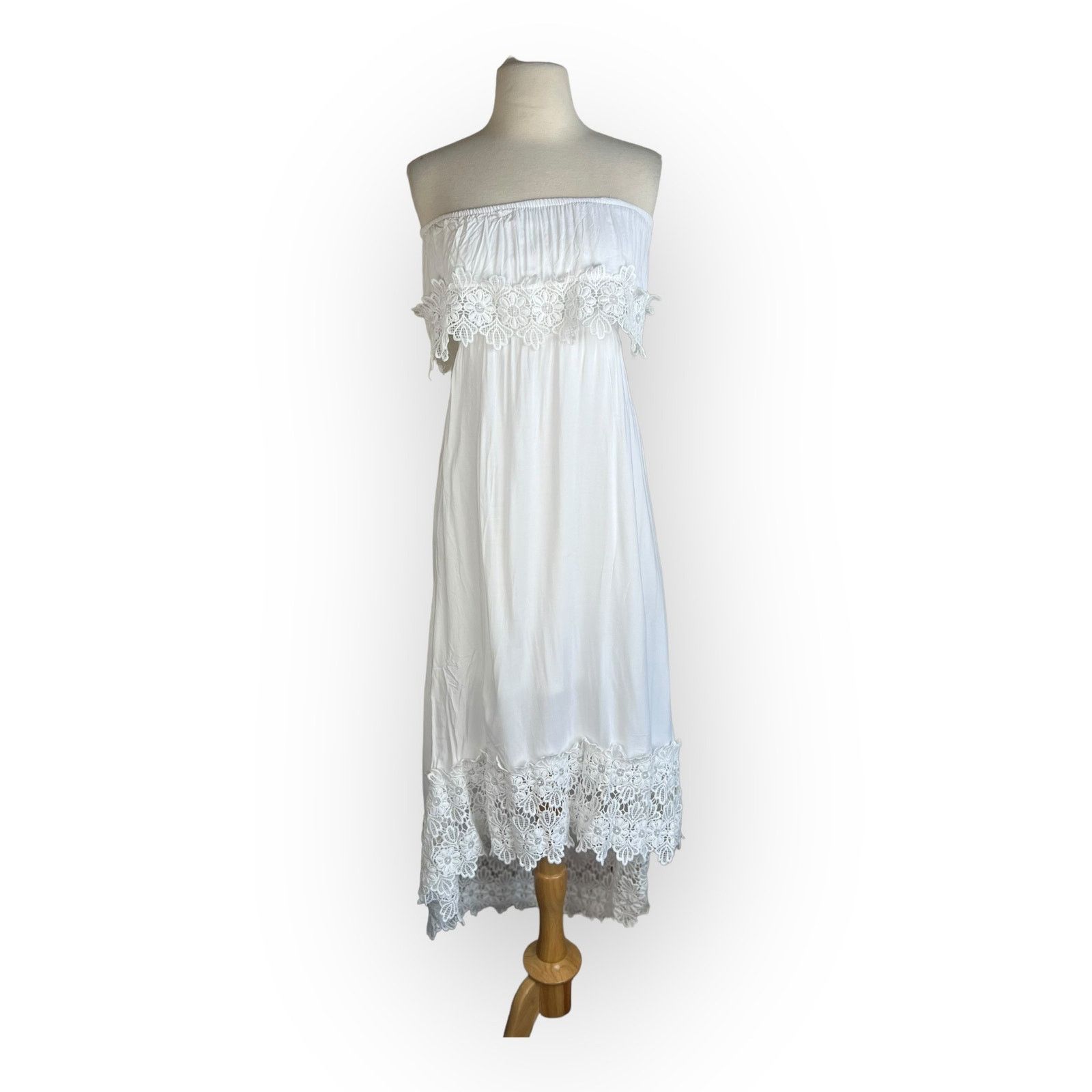Vintage Solitaire Swim Boho Dress Cover-Up - White Strapless Hi-Lo Size S / US 4 / IT 40 - 1 Thumbnail