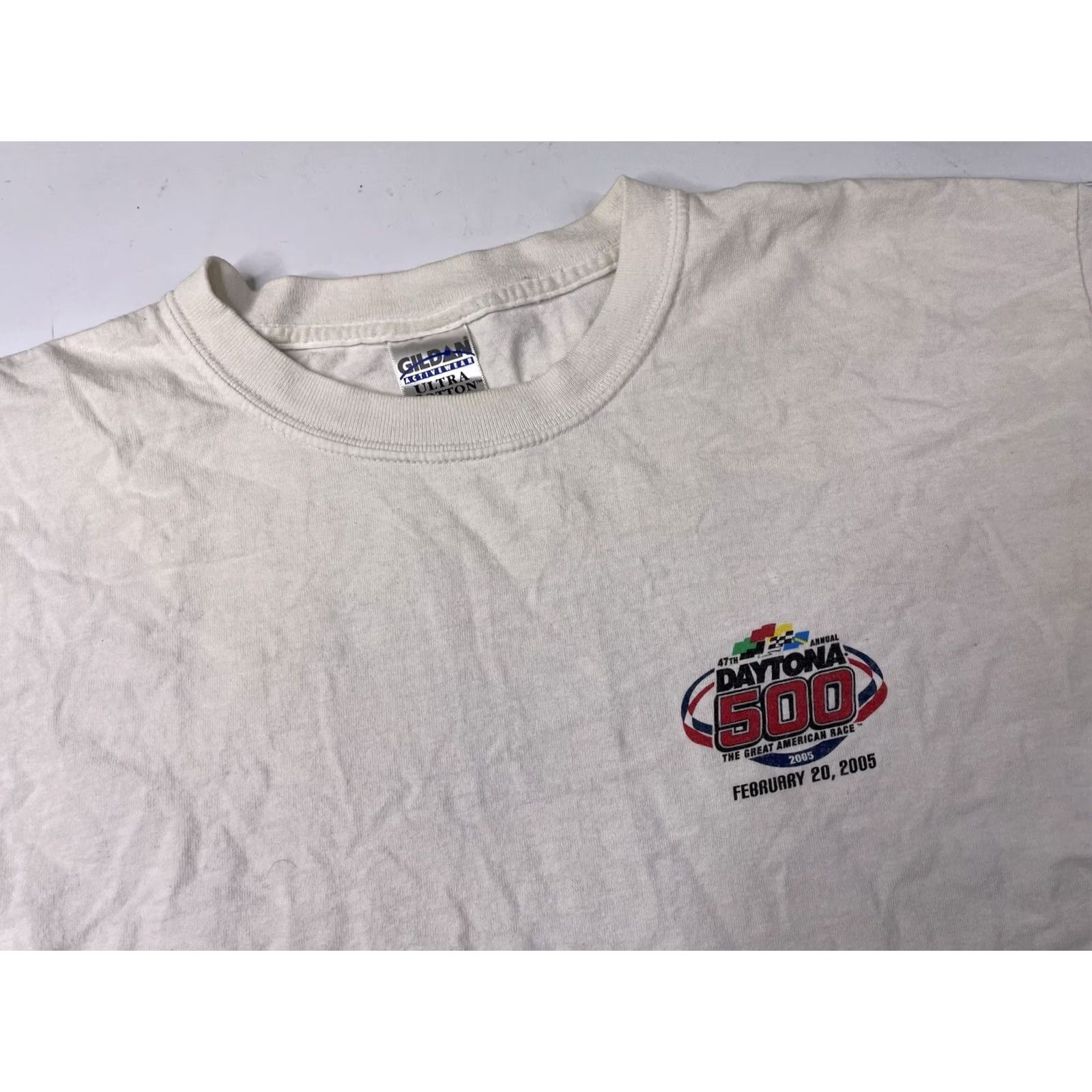 Gildan VINTAGE Daytona 500 T-shirt White Cotton Double-Sided NASCAR AOP Size L Adult Mens Men 2005 500 Gildan Size US L / EU 52-54 / 3 - 3 Thumbnail