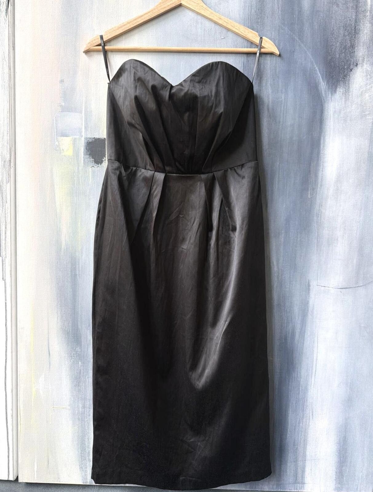 Asos ASOS Black Strapless Midi Satin Cocktail Dress XS - S Size S / US 4 / IT 40 - 2 Thumbnail