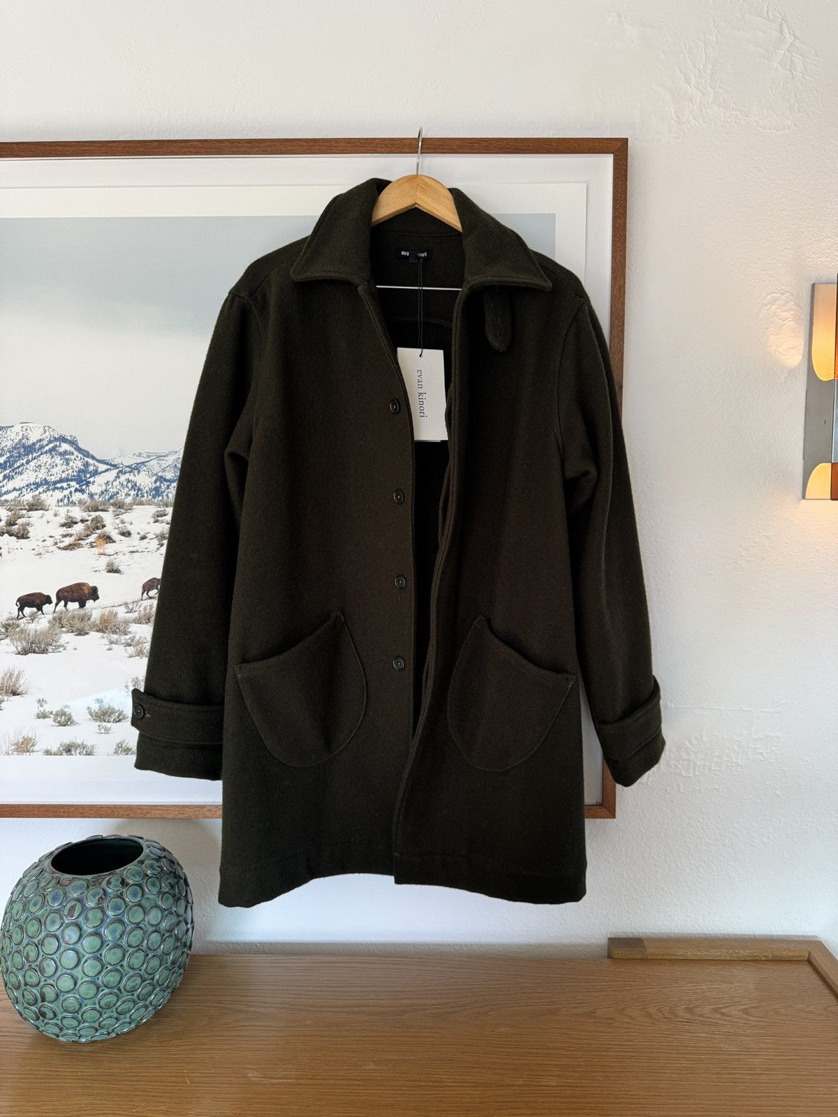 Evan Kinori Covered Placket Coat in Melton Wool Size US M / EU 48-50 / 2 - 4 Thumbnail