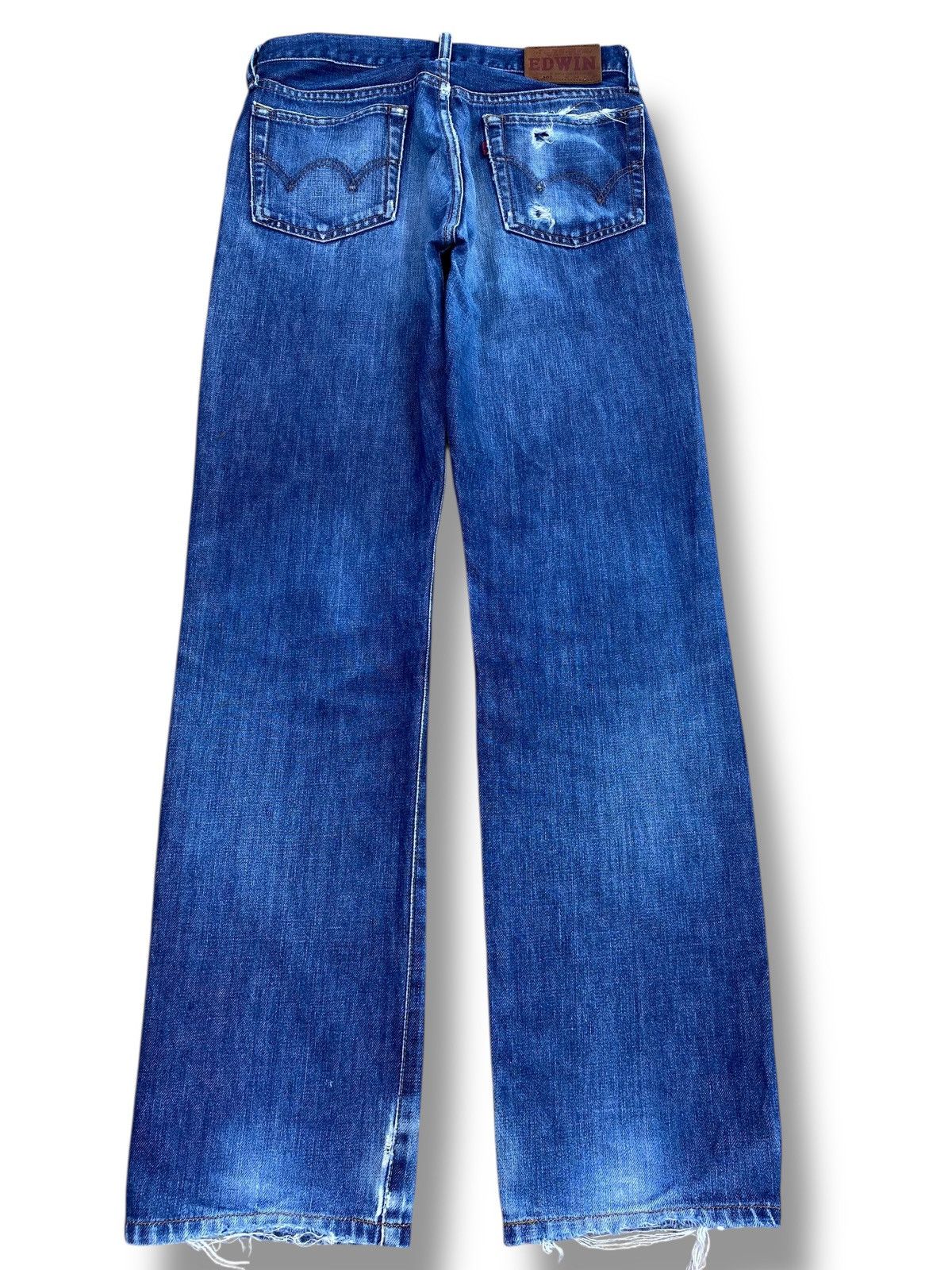Edwin Edwin 502 Blue Wash Ripped Style Loose Jeans Size US 28 / EU 44 - 3 Thumbnail