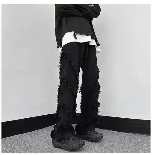 Jean Men Solid Ragged Edge Straight Jeans Size US 32 / EU 48 - 4 Thumbnail