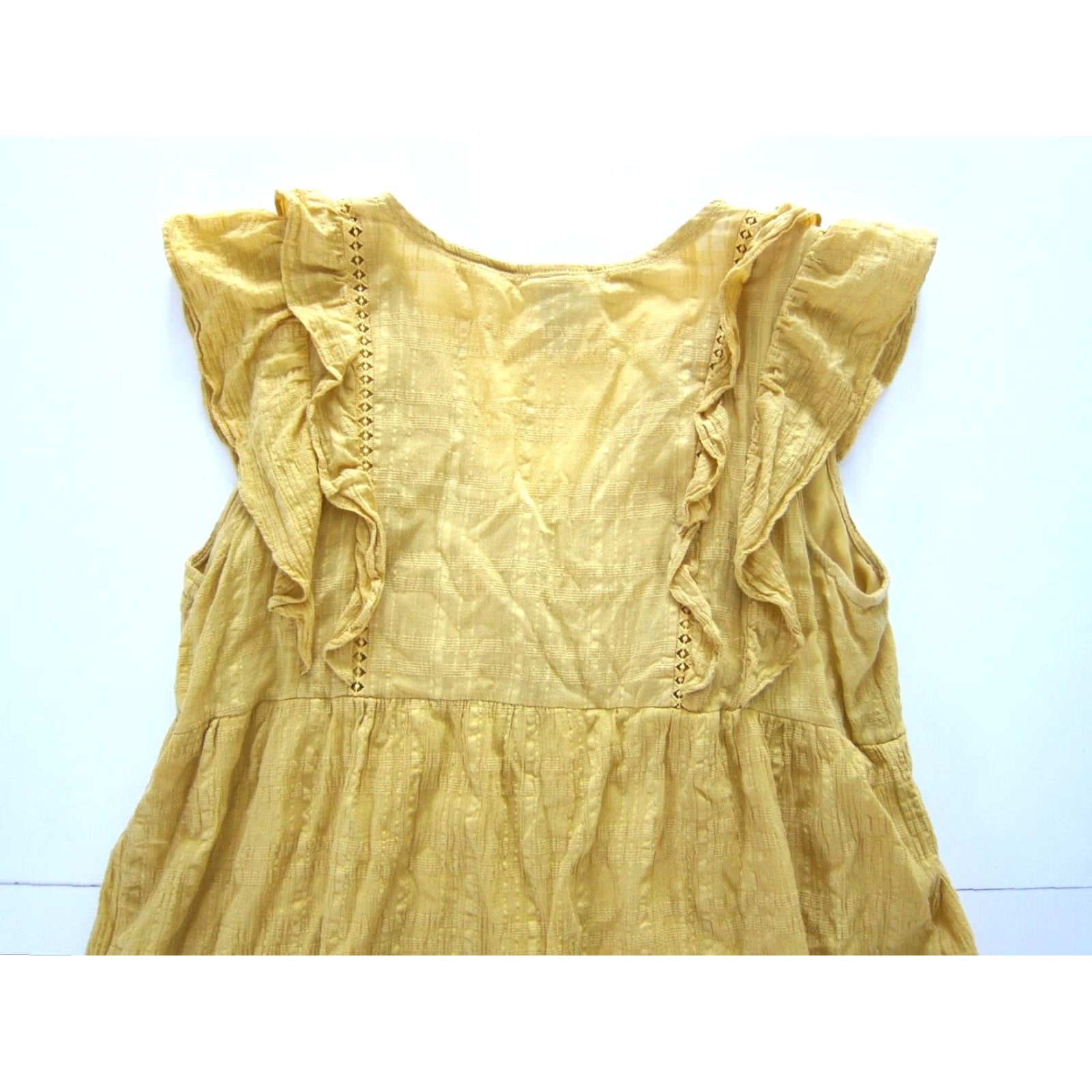 Vintage Knox Rose Cap Yellow 100% Cotton Ruffle Sleeve Pocket Tunic Peasant Dress XL Women's VintageStyle? Size XL / US 12-14 / IT 48-50 - 5 Thumbnail
