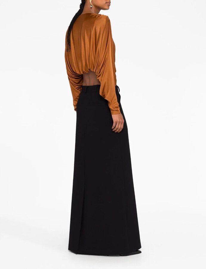 Saint Laurent Paris o1s1wg111124 Cropped Top in Shiny Jersey in Camel Size XS / US 0-2 / IT 36-38 - 5 Thumbnail