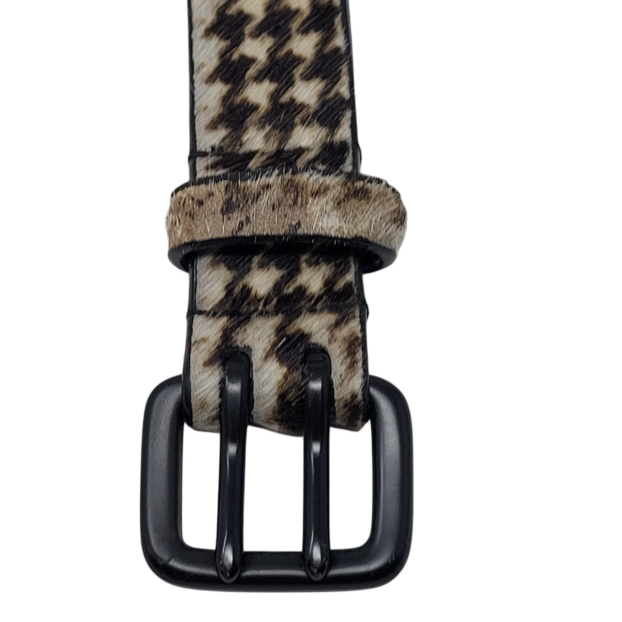 Nanette Lepore Nanette Lepore Houndstooth Gingham Genuine Leather Fur Belt Size ONE SIZE - 2 Thumbnail