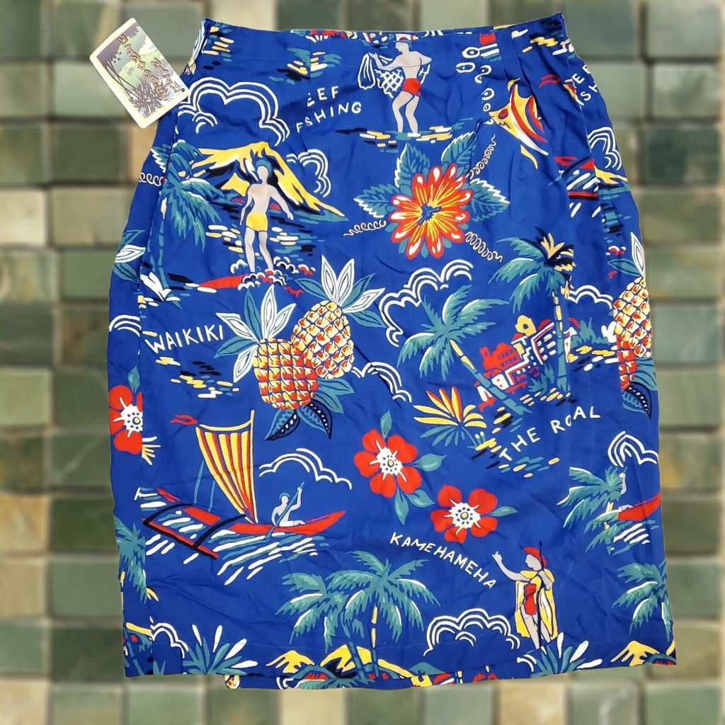 Reyn Spooner VINTAGE Reyn Spooner Blue Wrap Knee Skirt Small Women's Knee Length Floral Ocean Hawaiian 90s Wrap Tie Pockets Lightweight Summer Vacation Classic Size 28" / US 6 / IT 42 - 1 Thumbnail