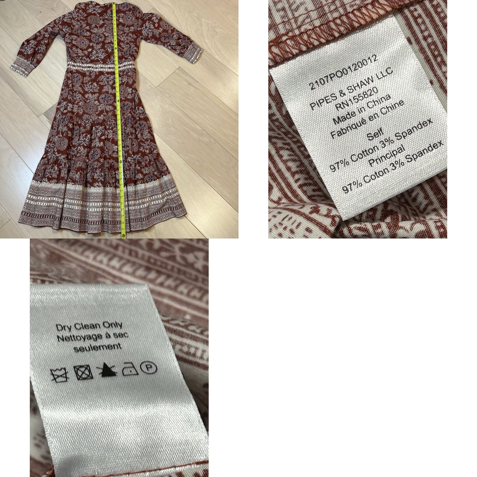 Veronica Beard VERONICA BEARD Swedie In Rust Floral Midi Dress Long Sleeve Women’s 2 Size XS / US 0-2 / IT 36-38 - 8 Thumbnail