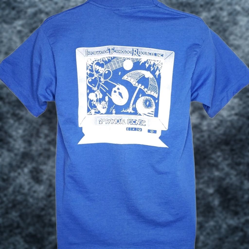 Fruit Of The Loom VINTAGE Fruit of the Loom T-Shirt Mens Medium Blue 100% Cotton Crew Neck Graphic Tee Information Technology Resources Inc 90s USA Size US M / EU 48-50 / 2 - 1 Thumbnail