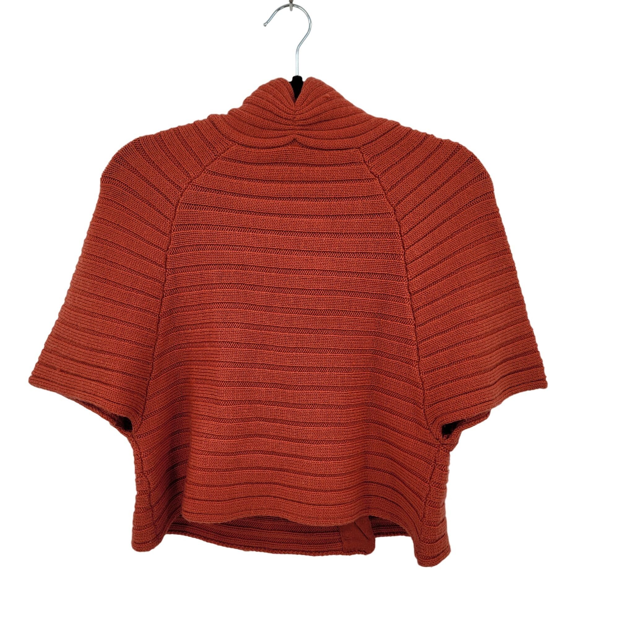 Designer Moth Rust Wool Ribbed Knit Poncho L High Collar Button Cardi Size L / US 10 / IT 46 - 2 Thumbnail