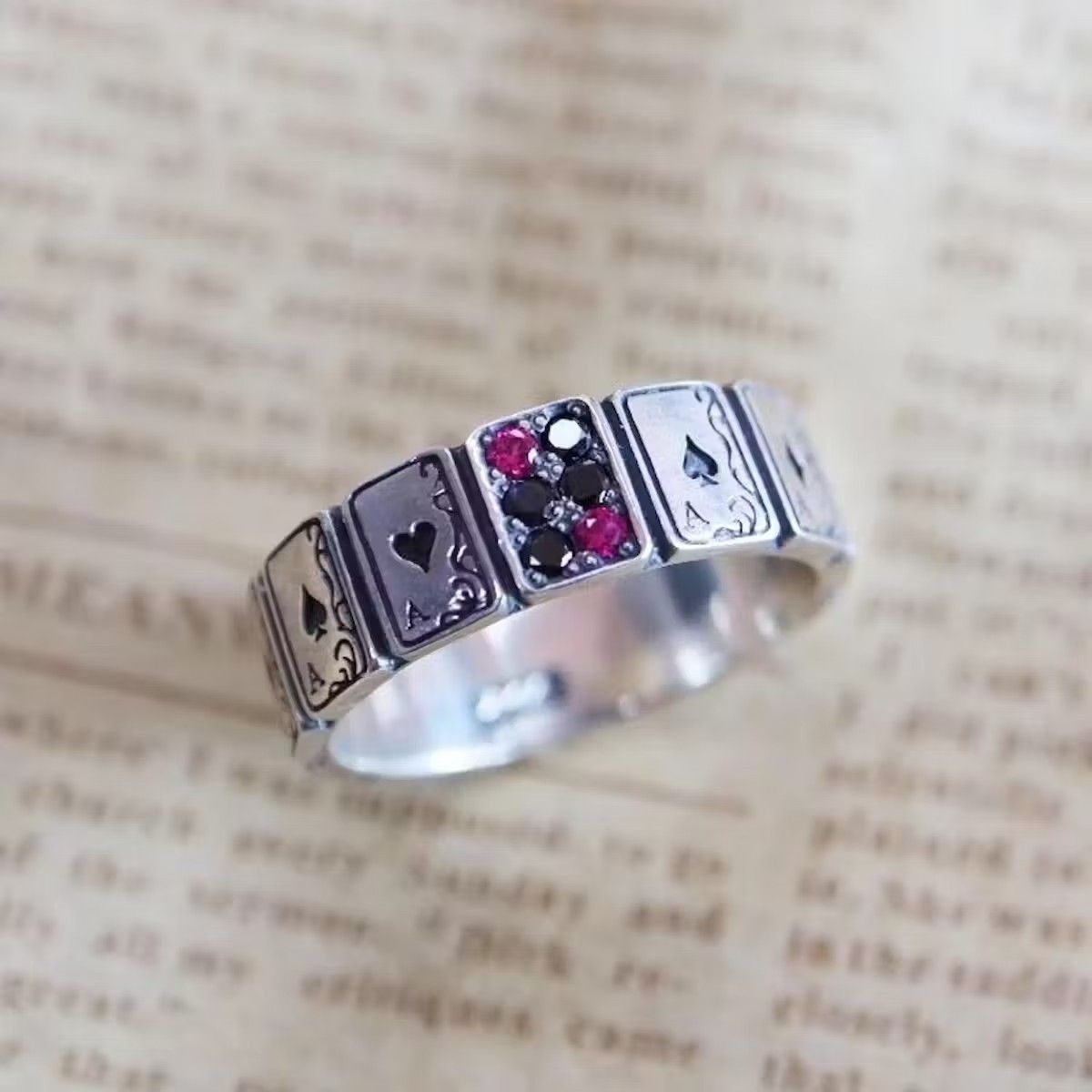 Jewelry × Vintage Ace Card Playing Ring Poker Player Spades Hearts Chrome Size ONE SIZE - 3 Thumbnail