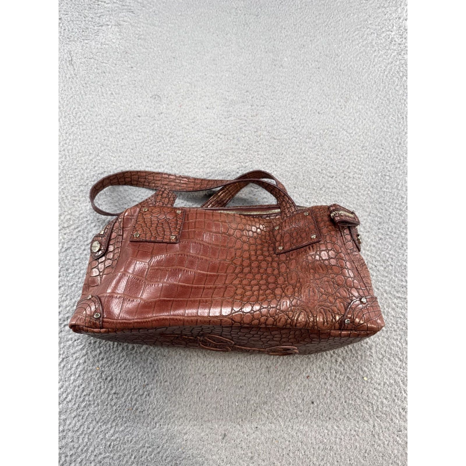 Jessica Simpson Jessica Simpson Faux Leather Croc Brown Shoulder Bag Zip Tote Bag Large Brown Faux Leather Women Size ONE SIZE - 3 Thumbnail