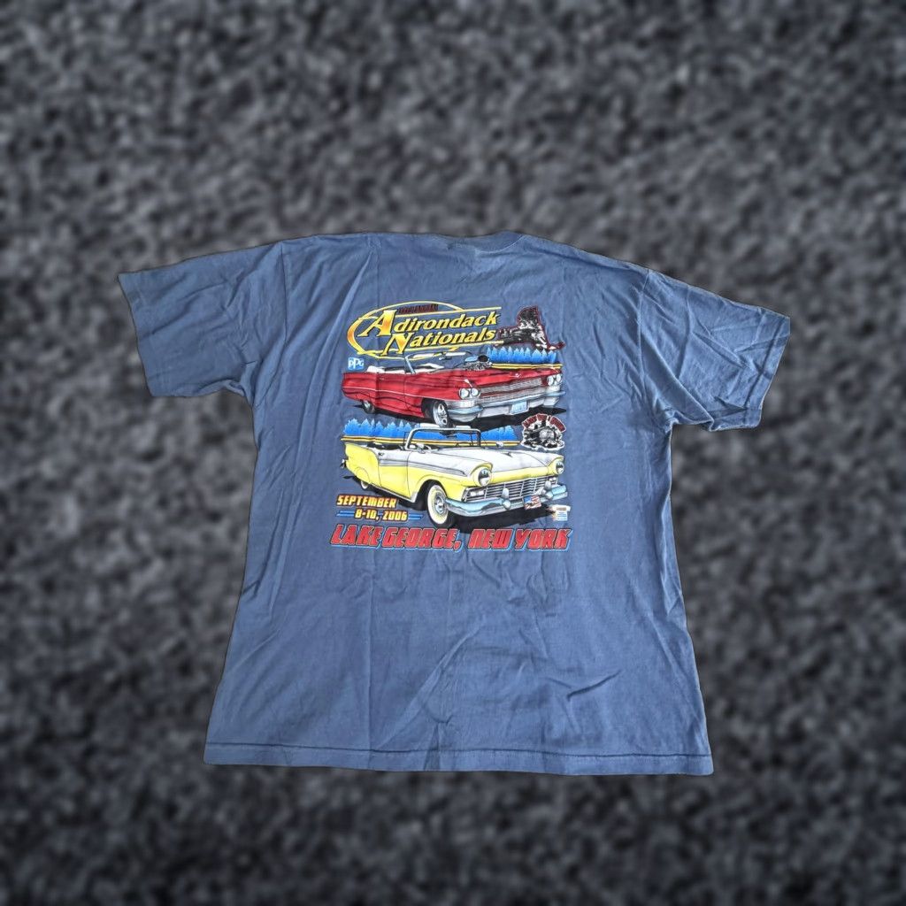 Gildan VINTAGE Adirondack Nationals Shirt Mens XL Blue 2006 Lake George Muscle Cars Graphic Print Crew Neck Short Sleeve Heavyweight Preshrunk Cotton T-Shirt Size US XL / EU 56 / 4 - 1 Thumbnail