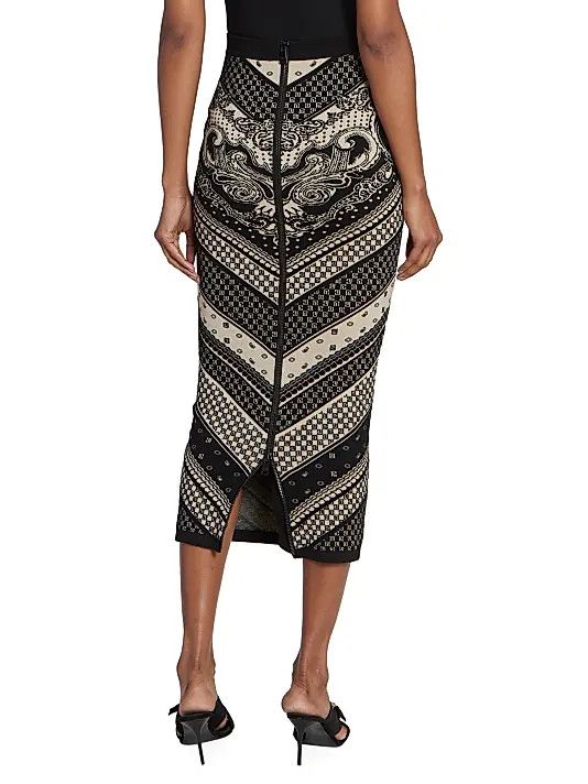 Balmain o1s1wg110825 Paisley & Monogram Midi Skirt in Black Size 27" / US 4 / IT 40 - 4 Thumbnail