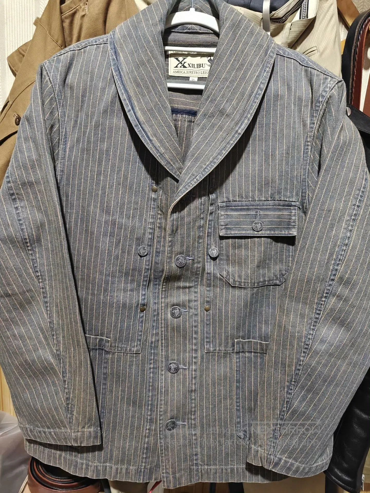 IERIB American Vintage Washed Distressed Striped Denim Jacket. Size US XL / EU 56 / 4 - 1 Thumbnail