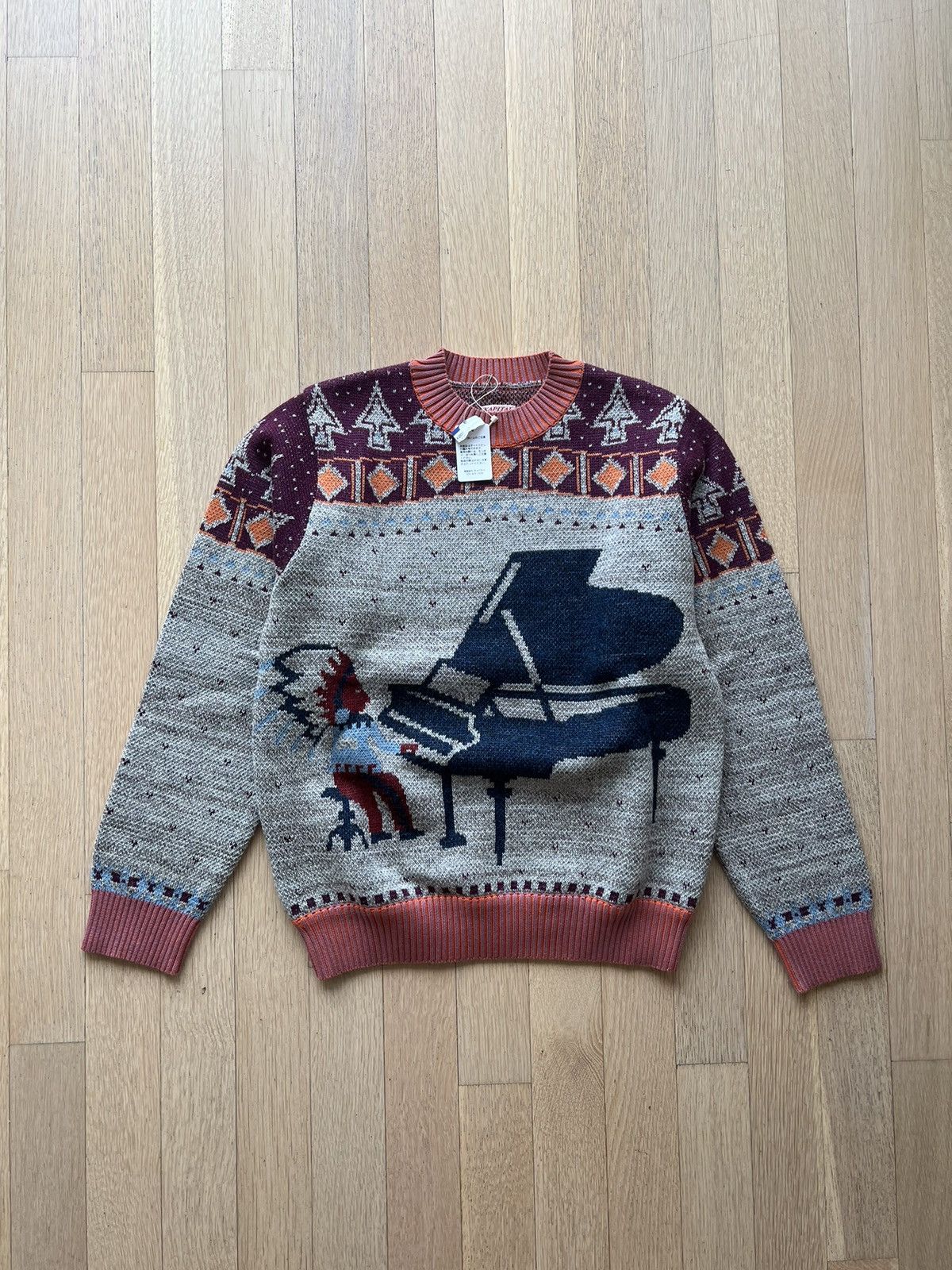 Image of Kapital - 7G Knit Alaska Camp Piano Crew Sweater in Grey, Men's (Size Small)