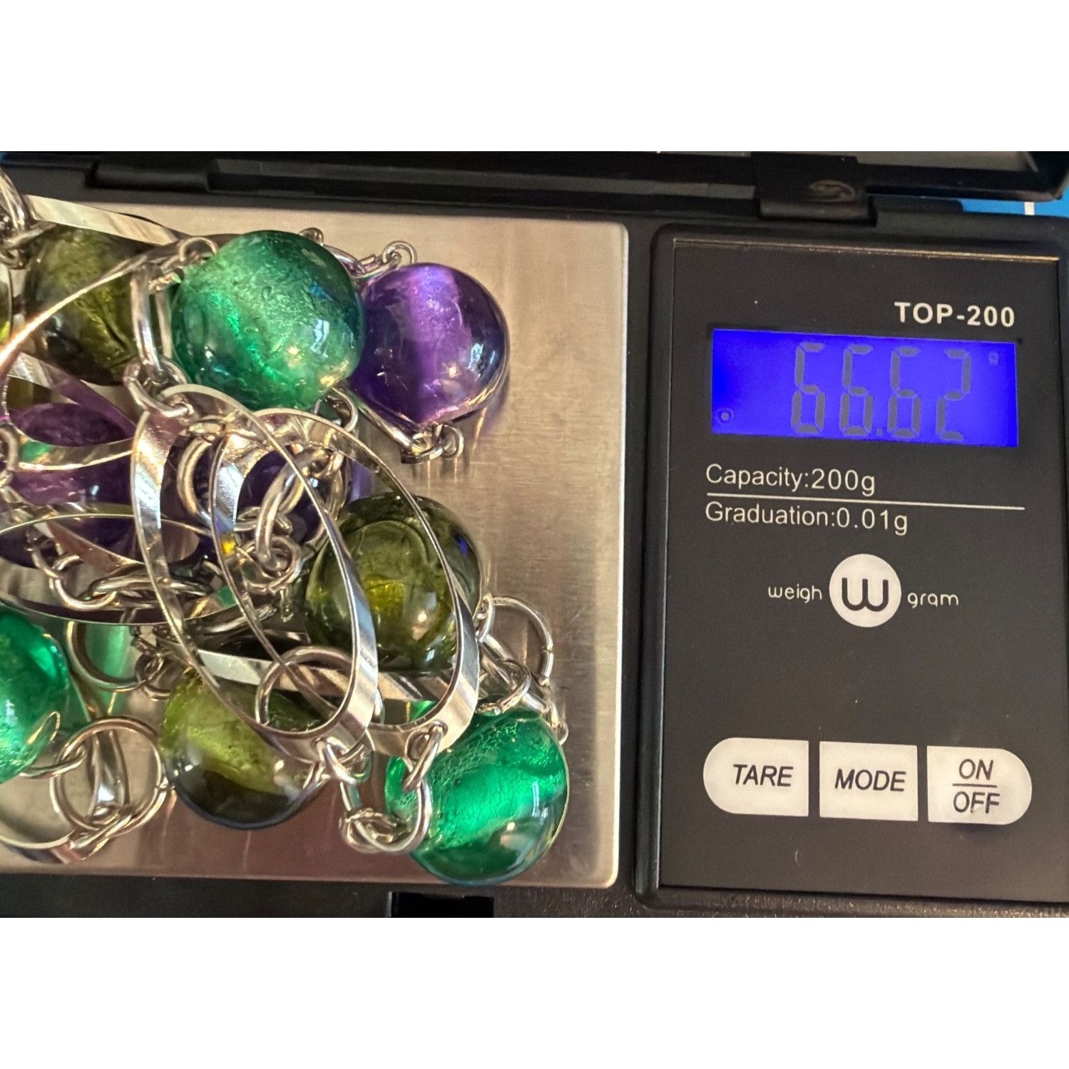 Other Vintage Silver Tone Long Chain Necklace Green Purple Acrylic Size ONE SIZE - 4 Thumbnail