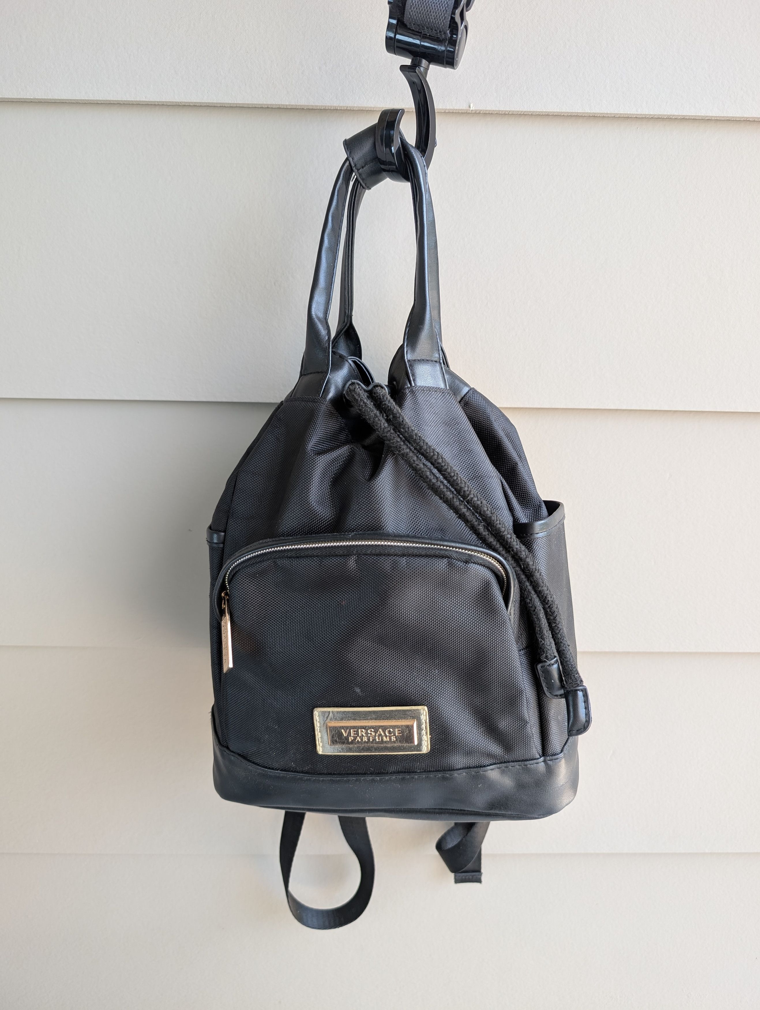 Versace Parfums Backpack Bag Mini Black Drawstring, Women's