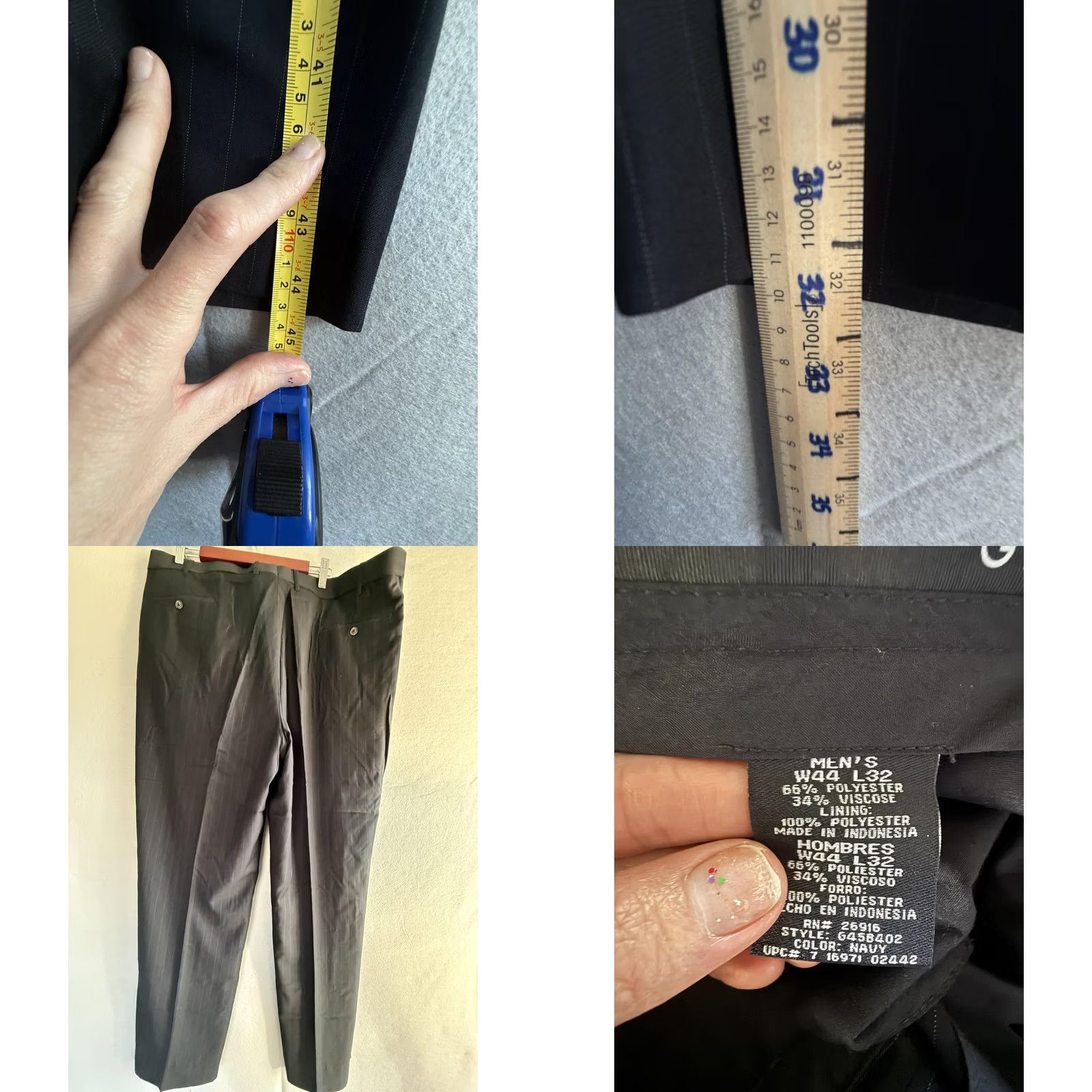 George George Suit 2 Piece Jacket Pants Mens 48L 44x32 Blue Pinstripe Polyester Viscose Size 48R - 11 Thumbnail