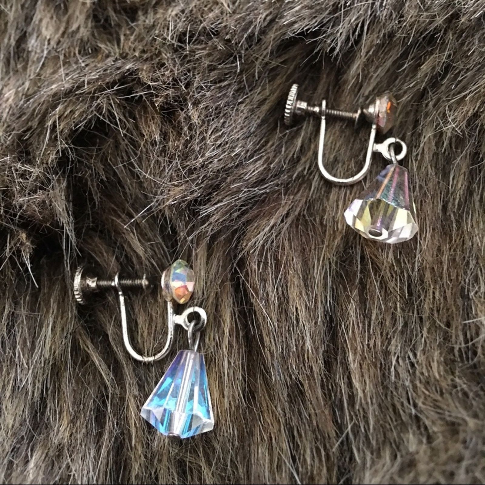 Vintage Vintage 50s clear aurora borealis clip earrings Size ONE SIZE - 2 Thumbnail