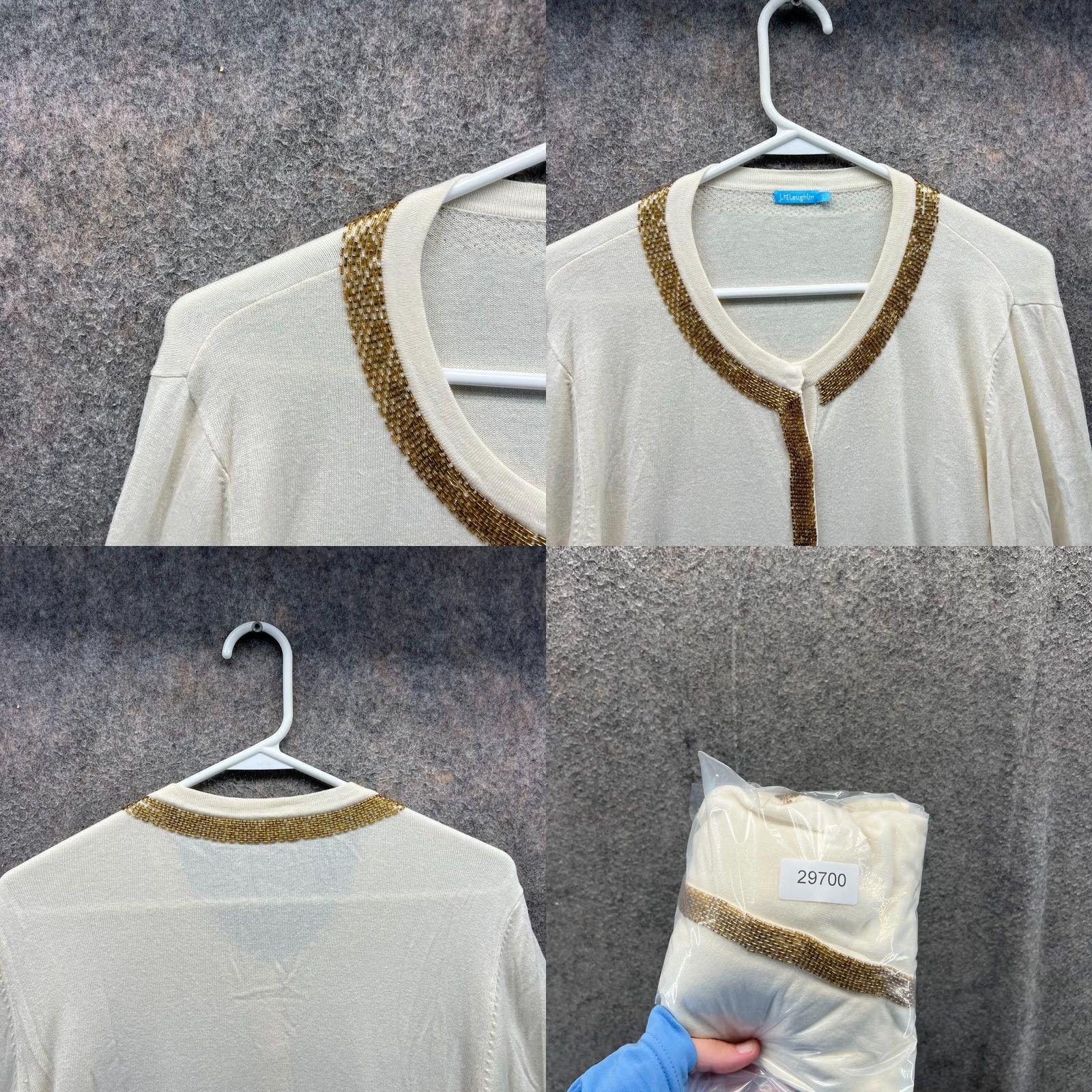 J.McLaughlin VINTAGE J McLaughlin Cardigan Sweater Womens Large Beige Gold Fleece Long Sleeve Knit Size L / US 10 / IT 46 - 8 Thumbnail