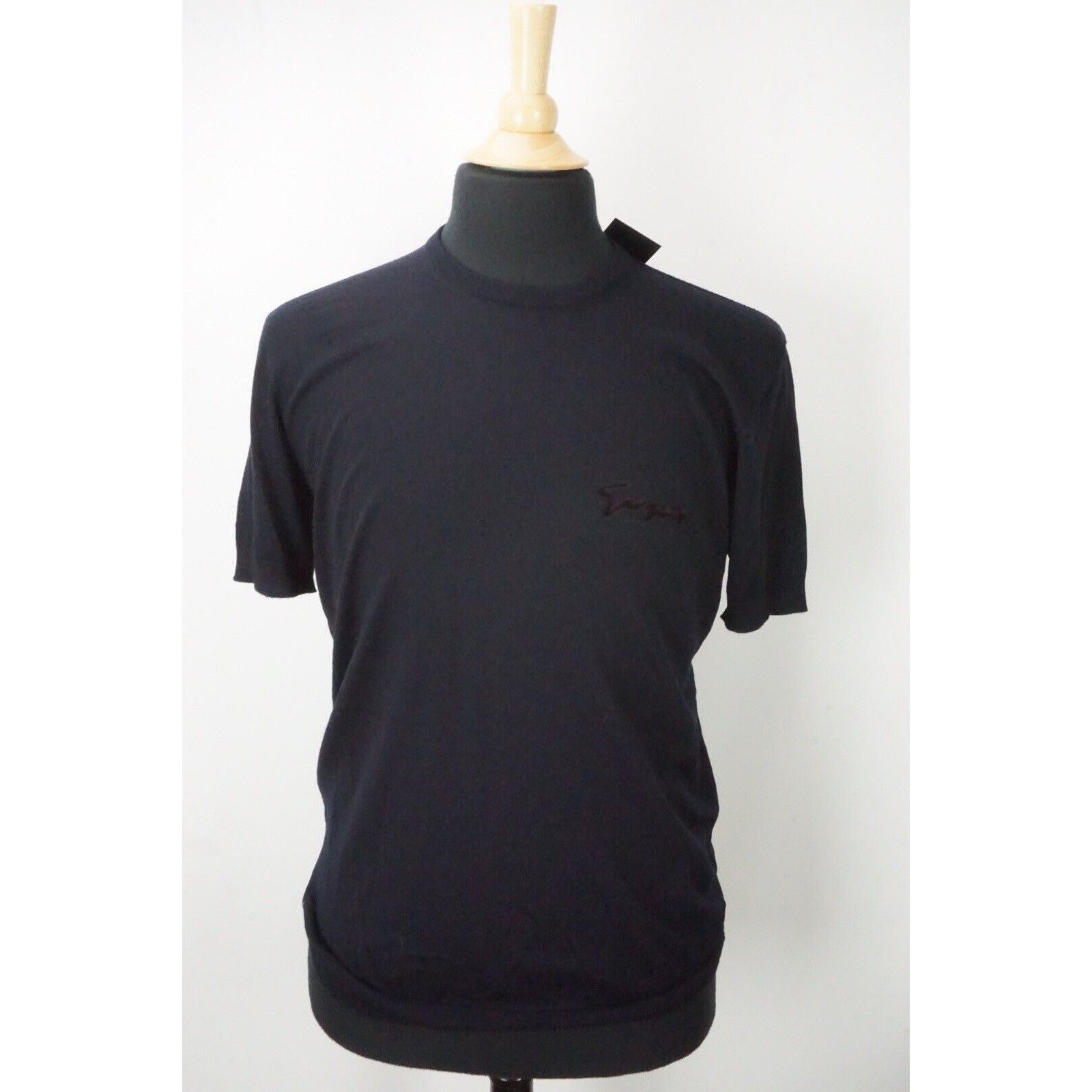 Giorgio Armani Black Label Dark Blue Wool Woven Short Sleeve