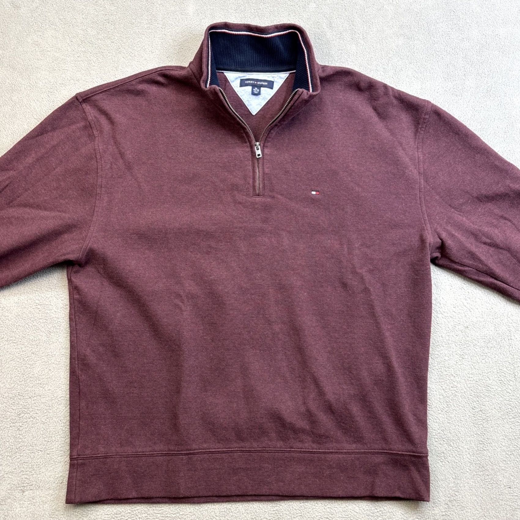 Tommy Hilfiger Tommy Hilfiger Sweater Pullover Mens XL Maroon Cotton Long Sleeve Mock Neck 1/4 Zip Casual Size US XL / EU 56 / 4 - 4 Thumbnail