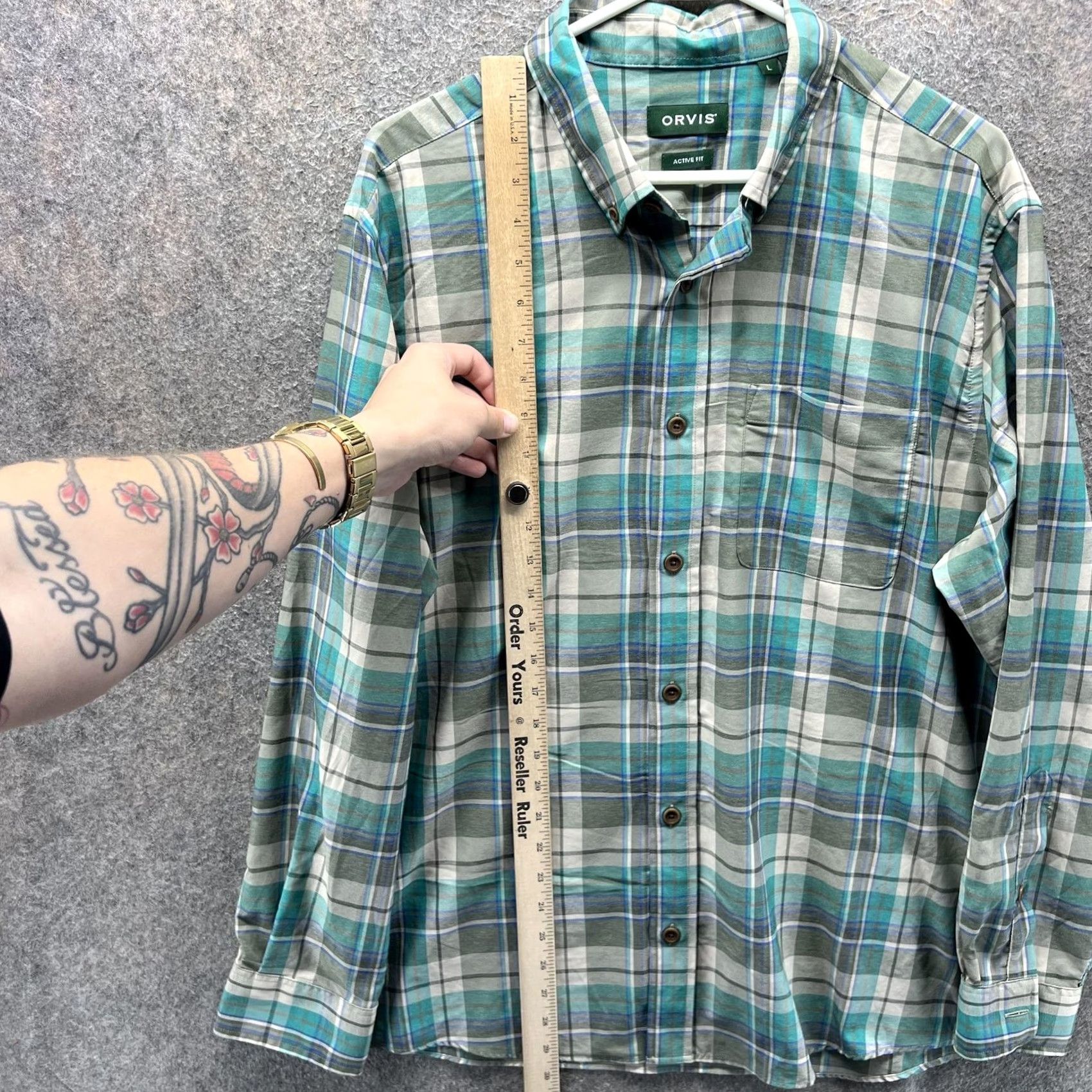 Orvis Orvis Shirt Mens Large Green Plaid Active Fit Nylon Polyester Long Sleeve Casual Button-Up Shirt Size US L / EU 52-54 / 3 - 7 Thumbnail