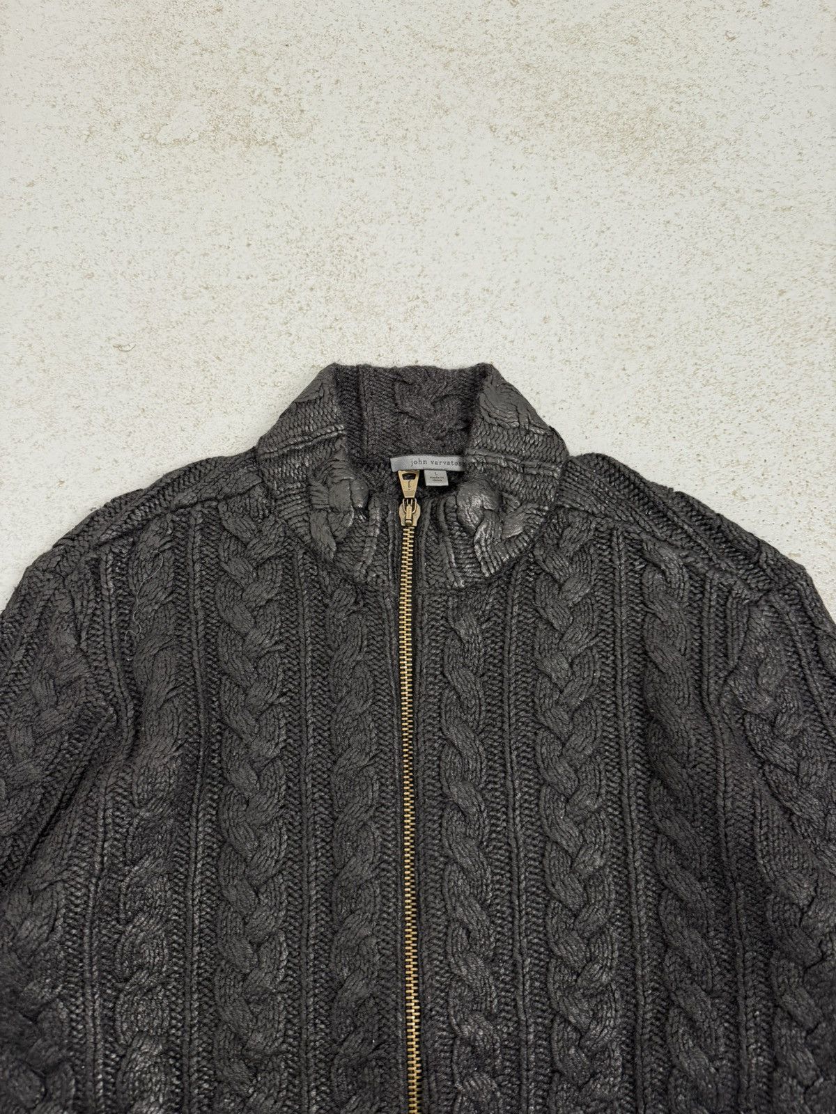 John Varvatos John Varvatos Fall 2015 Runway Foil Cable Knit Zip Sweater Size US L / EU 52-54 / 3 - 6 Thumbnail