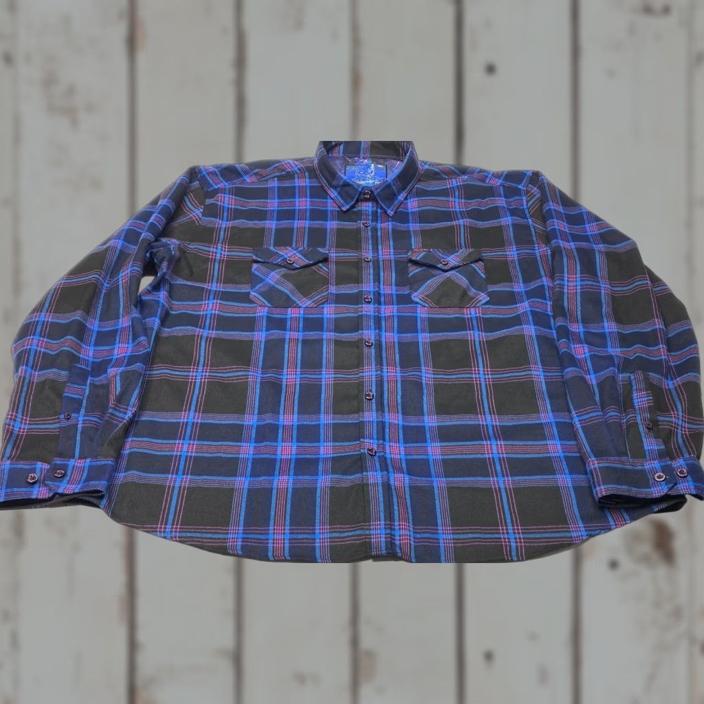 Retro Rifle Shirt Mens 4XL Blue Plaid Button Up Long Sleeve Flannel