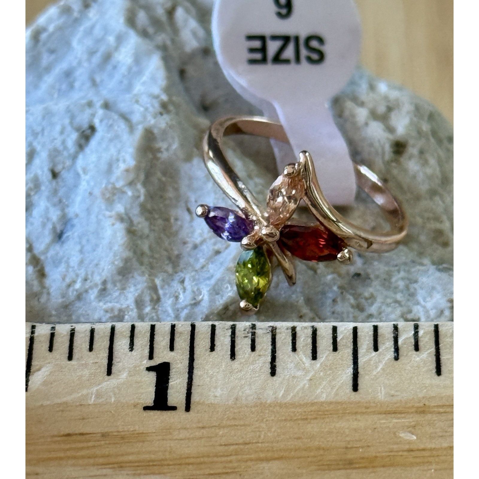 Other Crystals By Swarovski 14k Gold Overlay 4 Multicolor Ring Size ONE SIZE - 5 Thumbnail