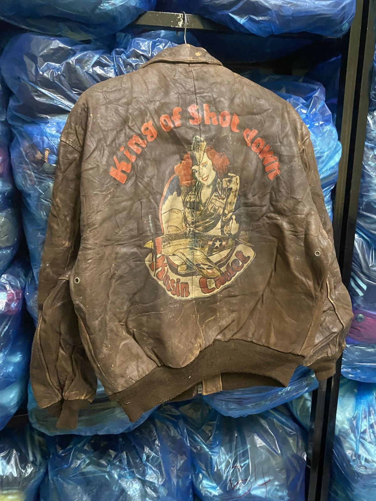 Other Vintage “King of Shot Down” Bomber Leather Jacket Aircraft Size US L / EU 52-54 / 3 - 12 Thumbnail