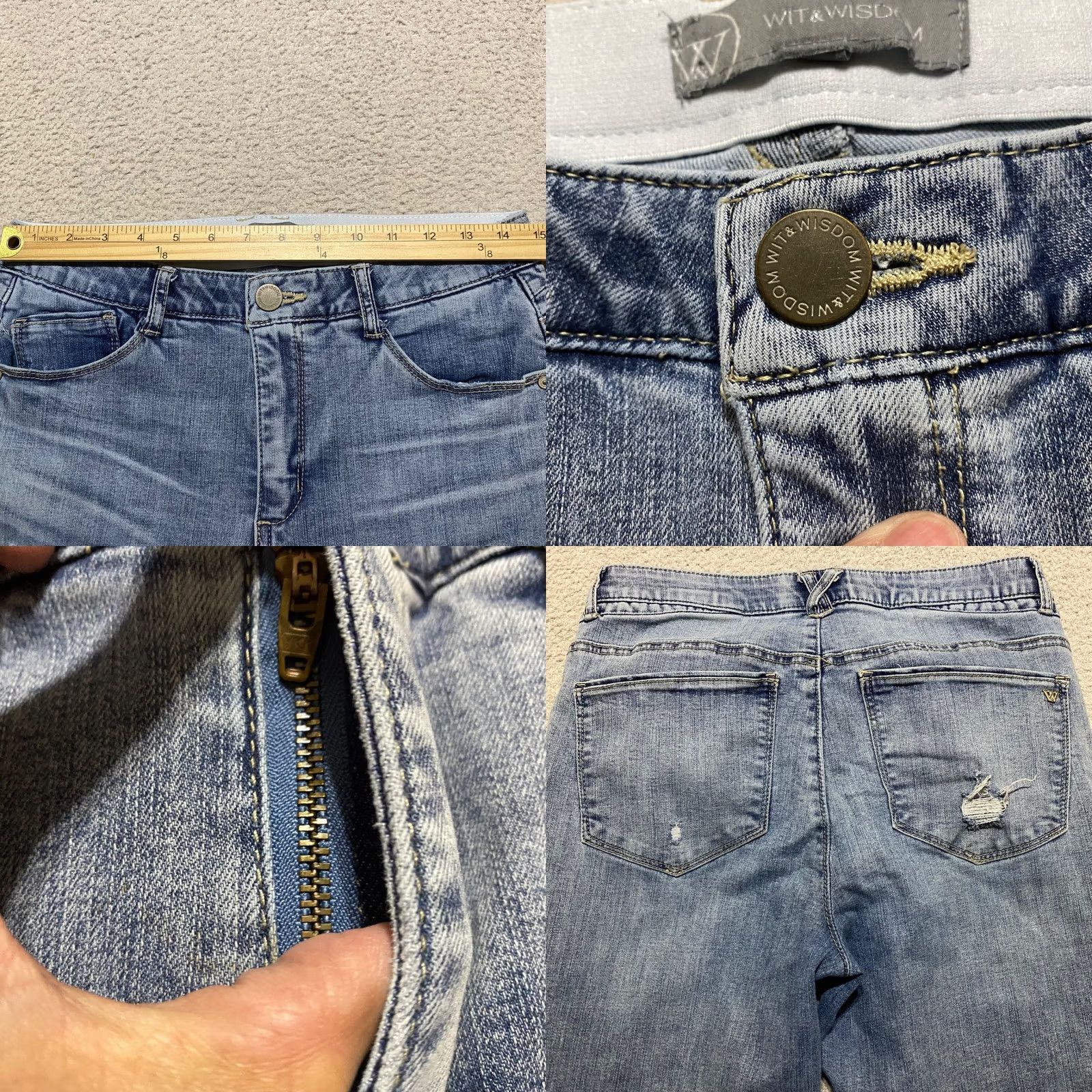Vintage Wit & Wisdom Jeans Womens 8 Blue Denim Mid Rise Ankle Distressed Raw Hem City 90s Mens Womens Girls Size 30" / US 8 / IT 44 - 8 Thumbnail