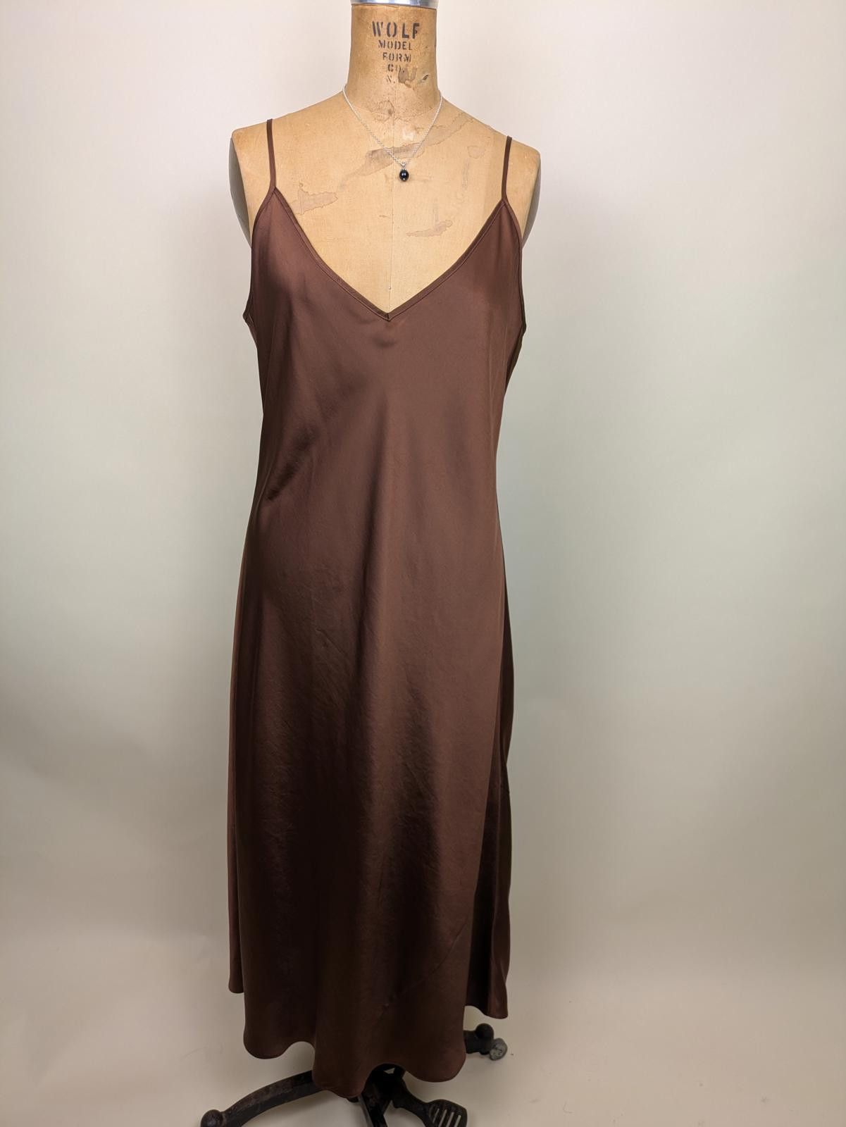 Other chocolate brown long satin slip dress Size L / US 10 / IT 46 - 1 Thumbnail
