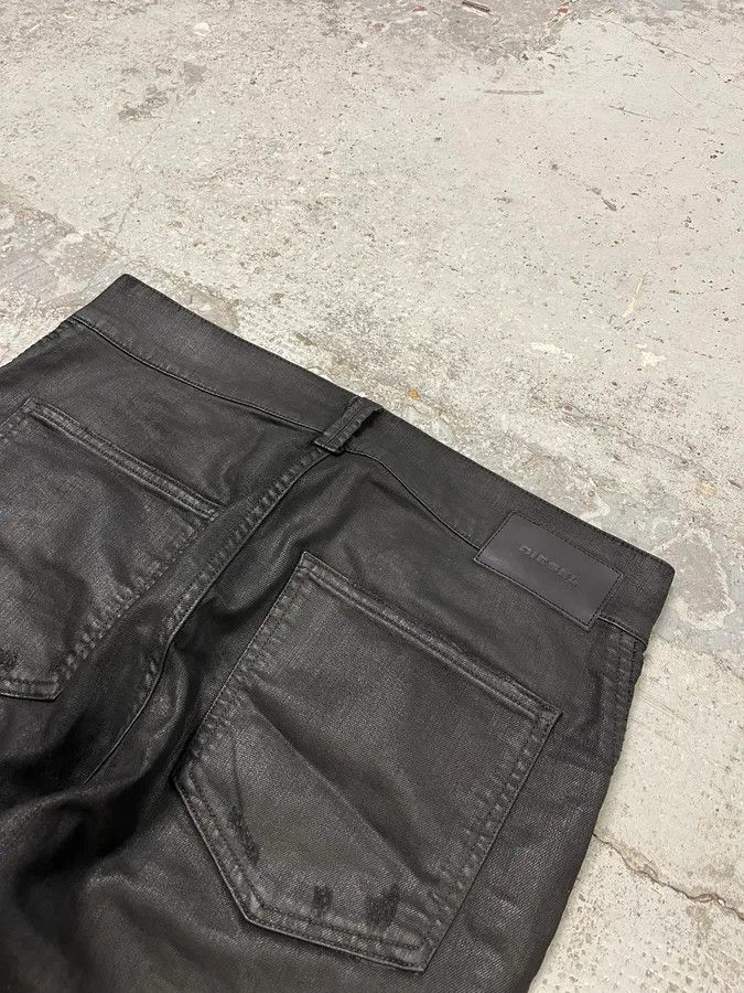 Diesel Black Waxed Slim Zip Denim Jeans