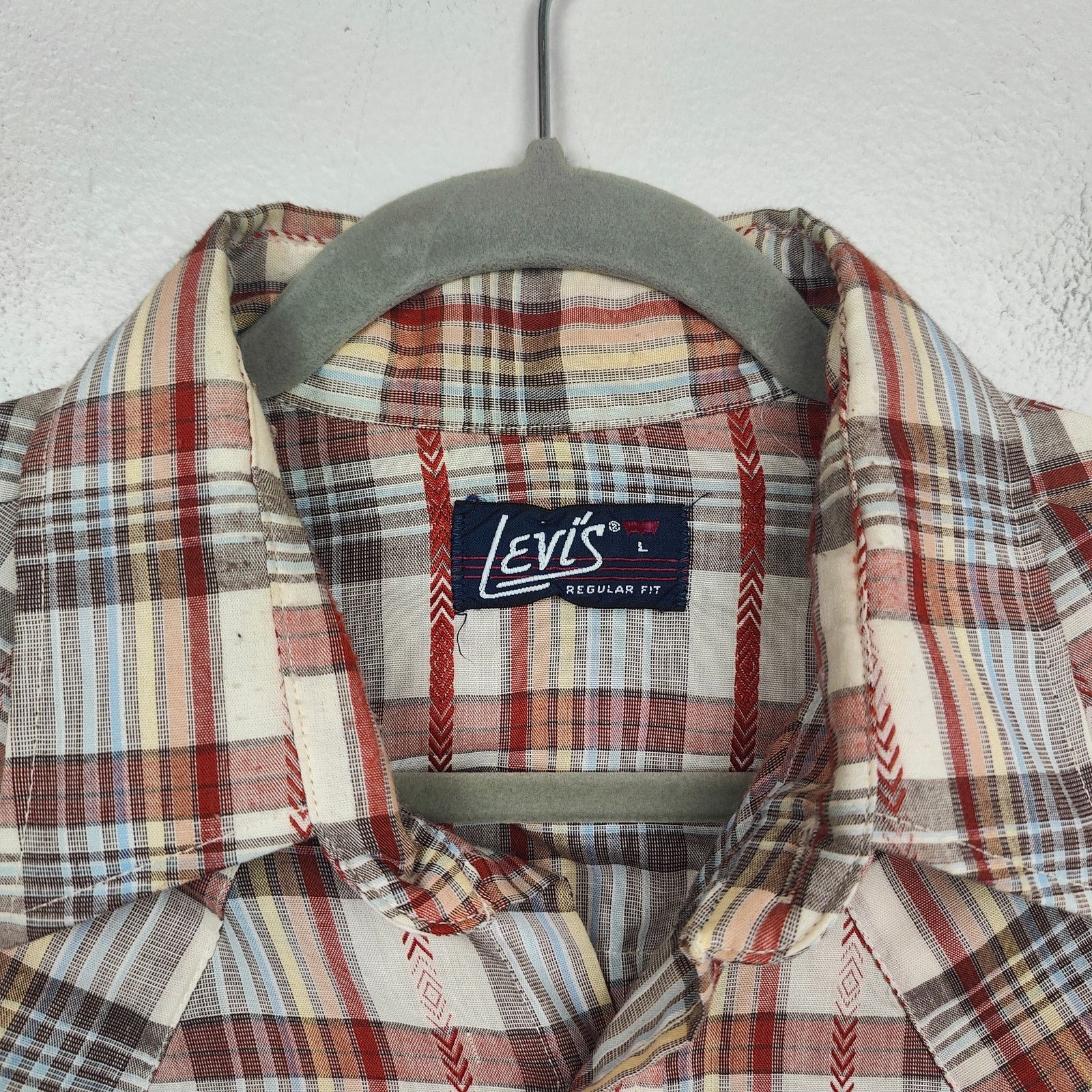 Levi's Vintage 70s Levi's Pearl Snap Shirt Mens Large Tan Red Plaid Size US L / EU 52-54 / 3 - 6 Thumbnail