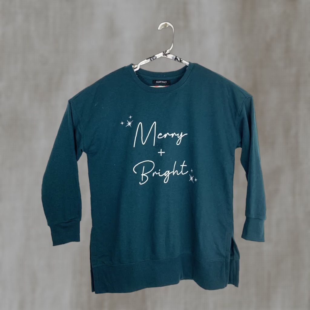 Ellen Tracy VINTAGE Ellen Tracy Womens Large Dark Green Merry Bright Christmas Crewneck Sweater Size L / US 10 / IT 46 - 1 Thumbnail