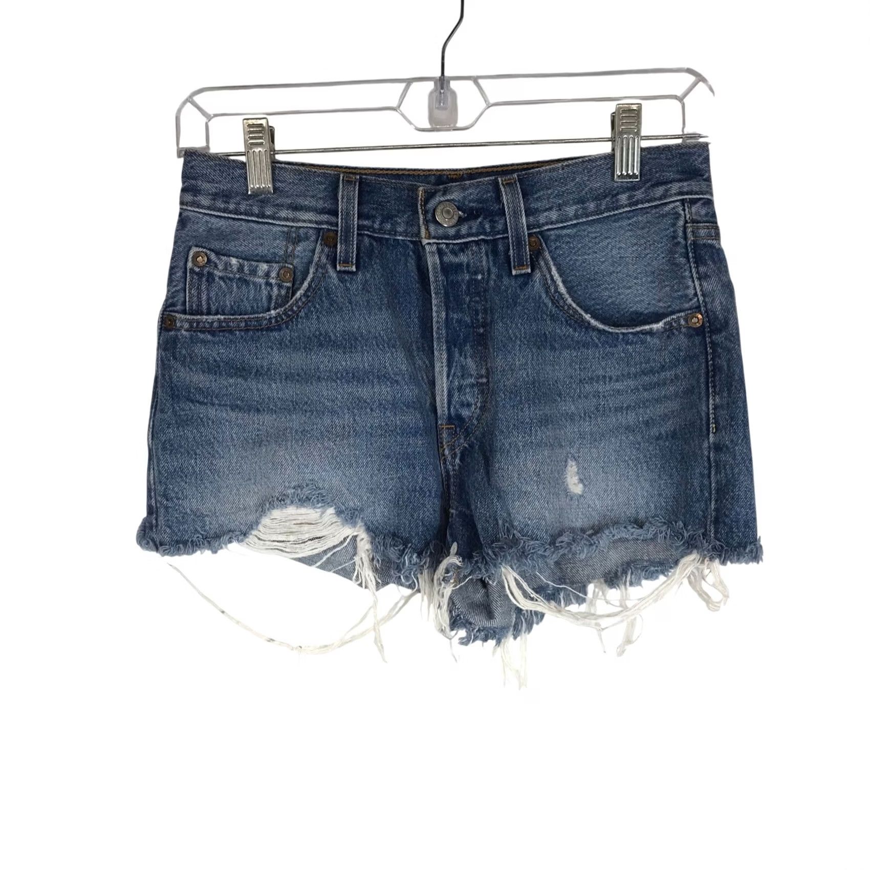 Levi's Levi'S Premium 501 Distressed Shorts - Medium Wash - High Rise - Cotton Casual Denim Size 42" / US 20 - 2 Thumbnail