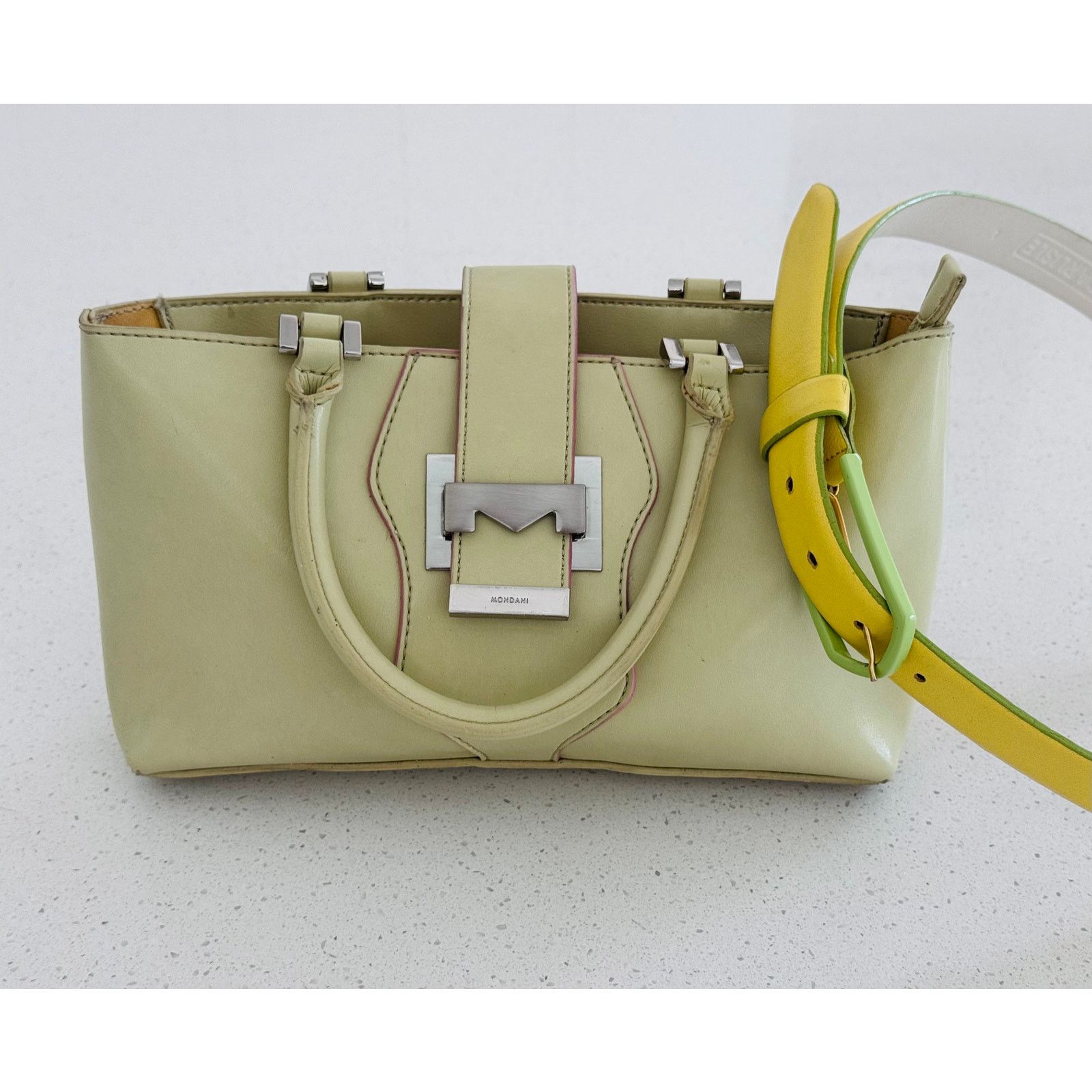 The Unbranded Brand Mondani Soft Green Leather Tote and Lime-Yellow Belt Size ONE SIZE - 1 Thumbnail