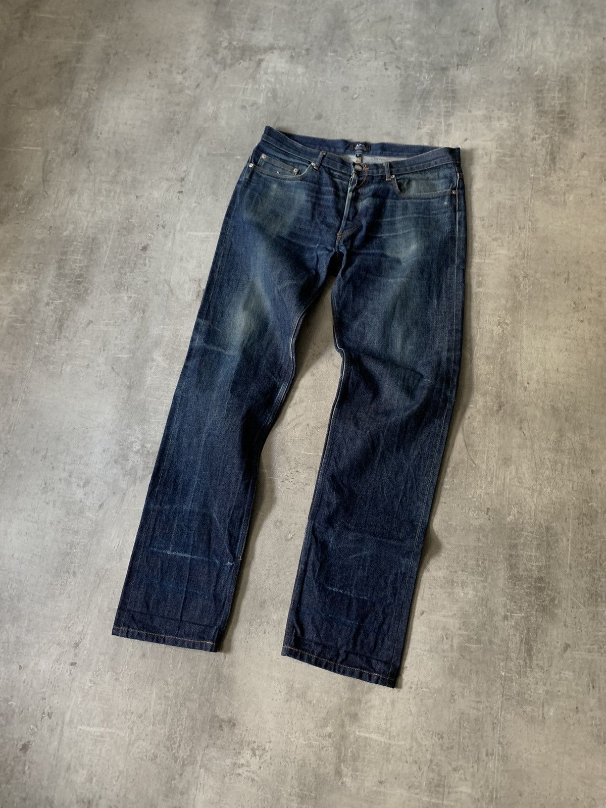 Distressed A.P.C. Selvedge denim jeans vintage blue