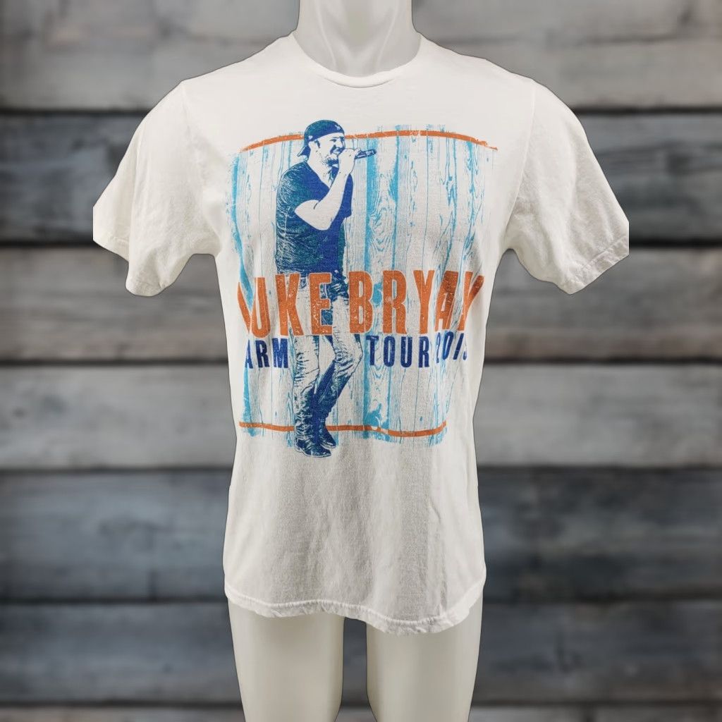 Vintage Luke Bryan Farm Tour 2015 White Mens Tshirt Top Tee Shirt Graphic - Size Medium Size US M / EU 48-50 / 2 - 1 Thumbnail