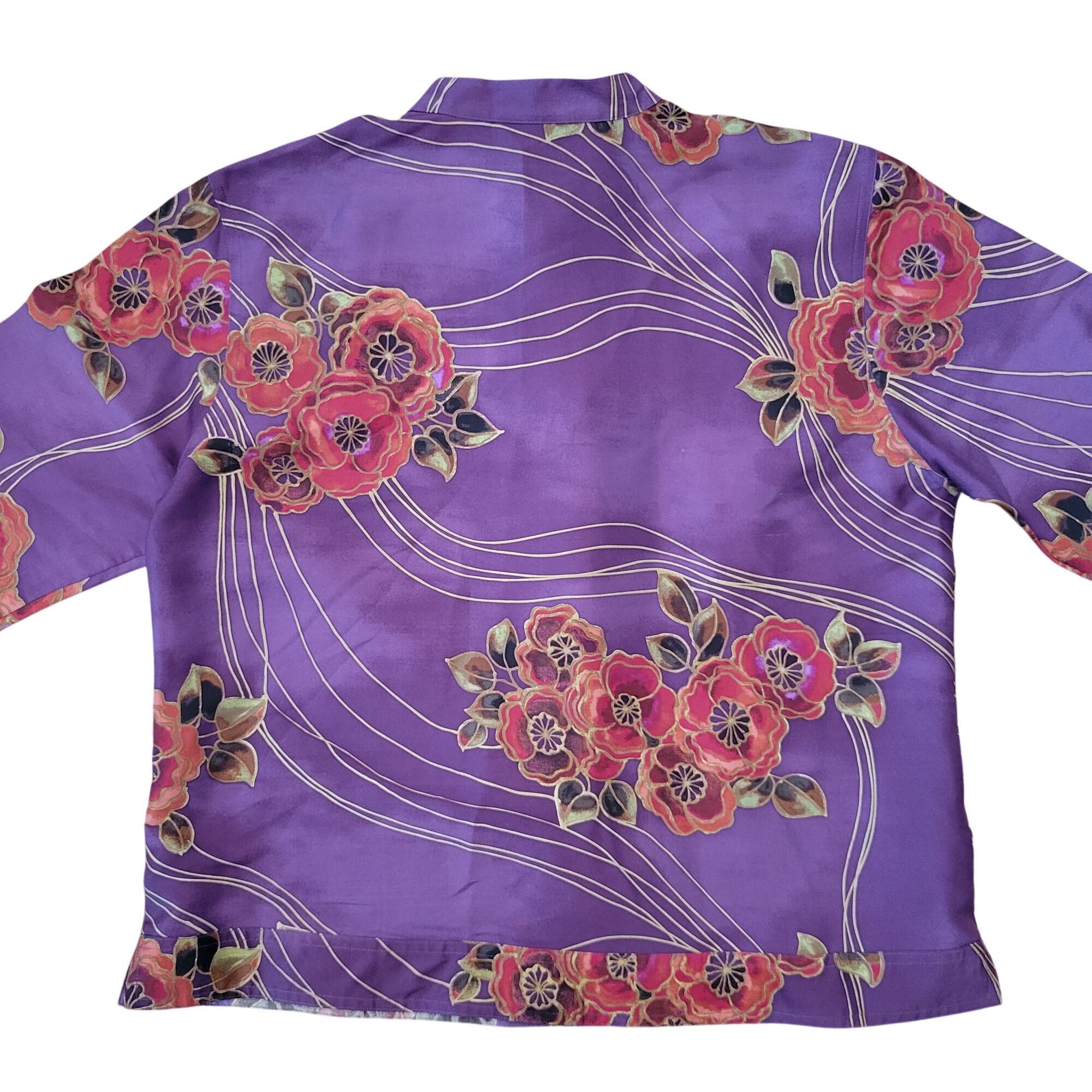 Chicos Chicos Design 1 Silk Purple Floral Mandarin Collar Jacket M Size M / US 6-8 / IT 42-44 - 2 Thumbnail