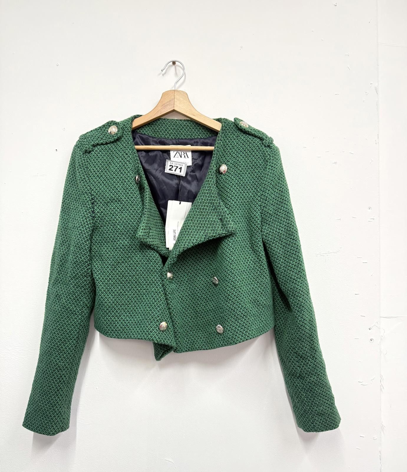 Zara Zara Women's Green Textured Cropped Jacket Size XL / US 12-14 / IT 48-50 - 1 Thumbnail