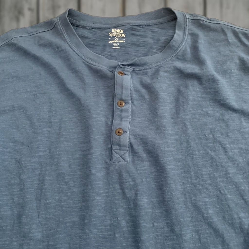 Lands' End Blake Shelton x Lands' End Henley T-Shirt Mens 3XLT Long Sleeve Slub 100% Cotton Blue Size US XXL / EU 58 / 5 - 1 Thumbnail
