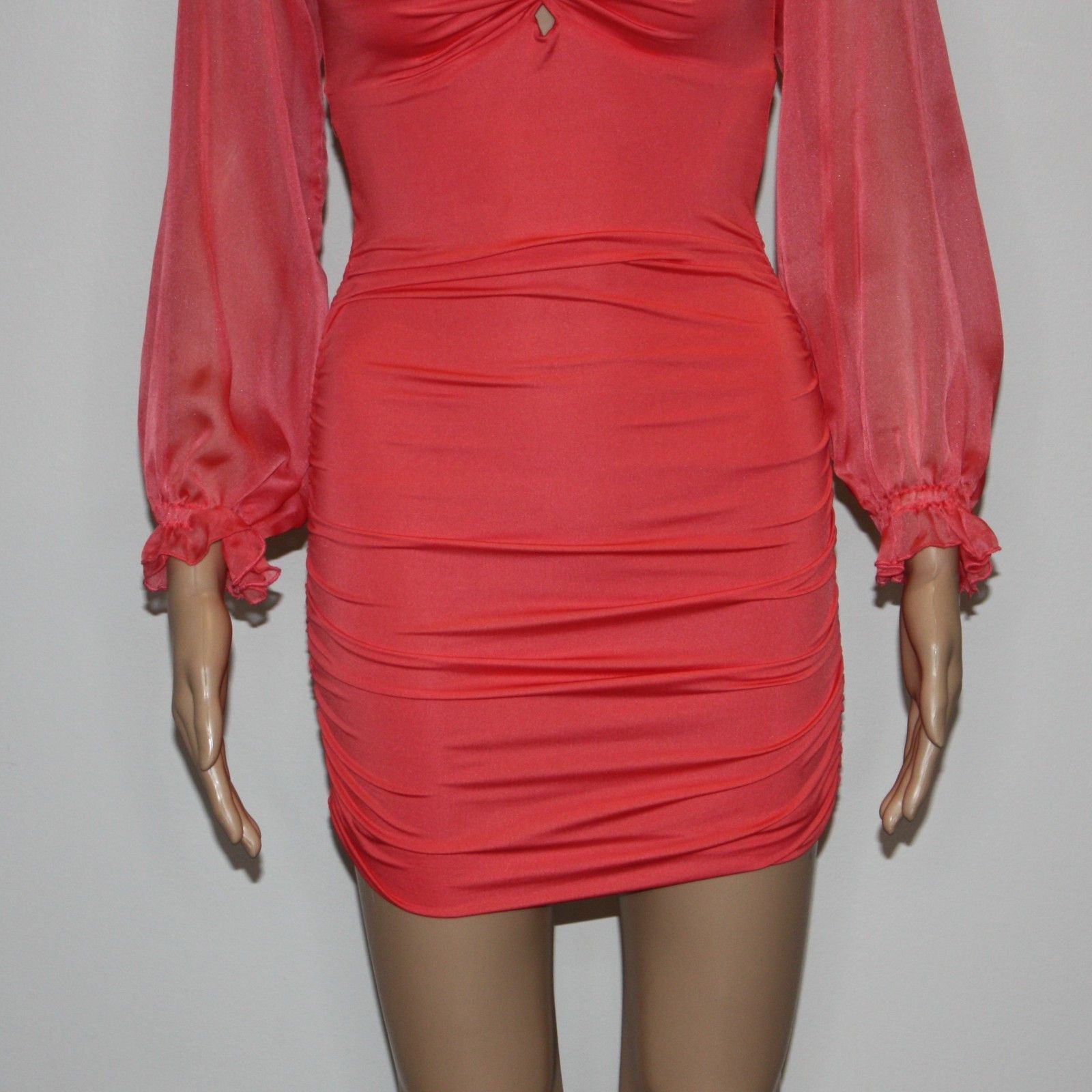 Other Lucy in the Sky Denise Chiffon Sheer Sleeve Dress in Coral Size XS / US 0-2 / IT 36-38 - 4 Thumbnail