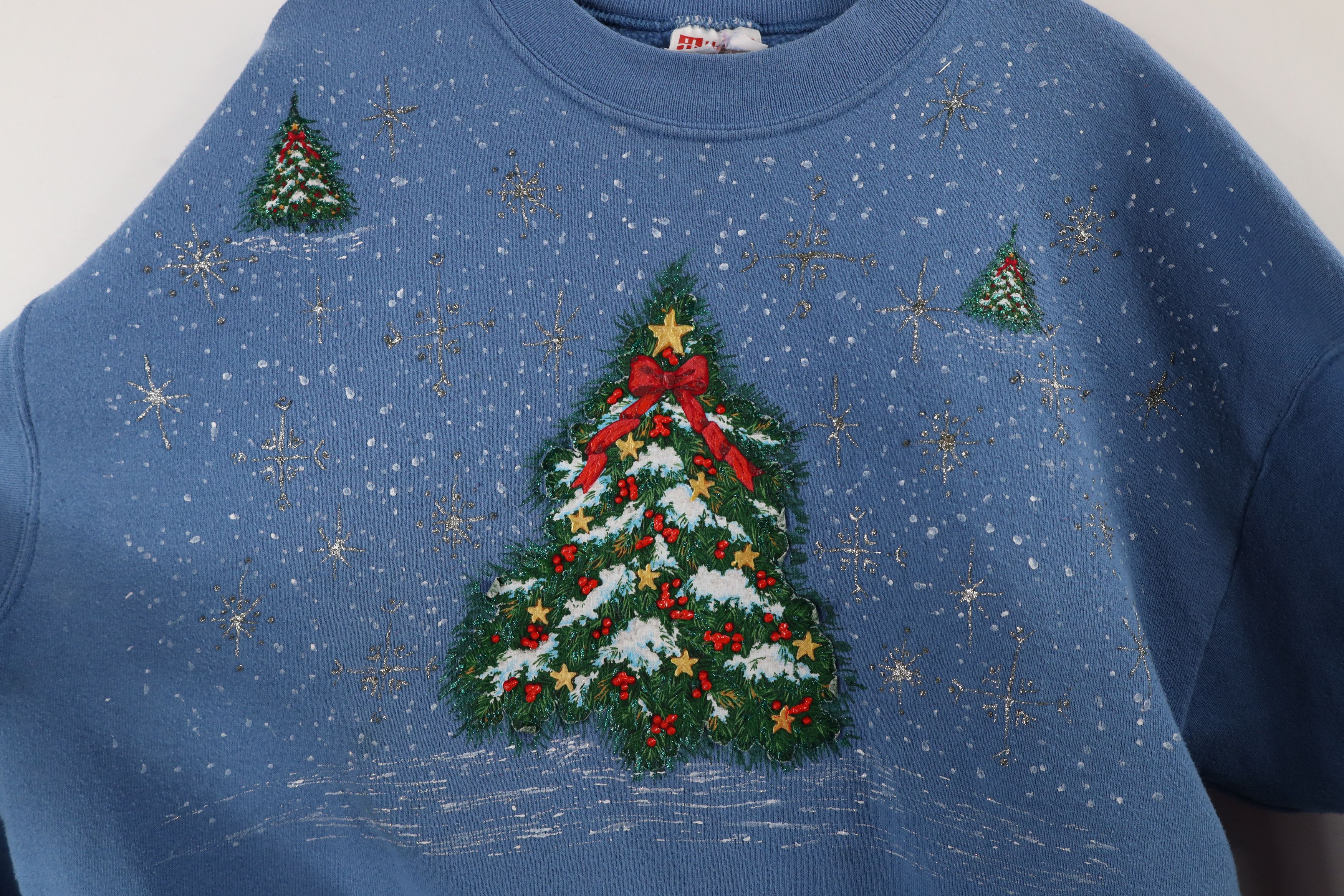 Vintage Vintage 90s Christmas Tree Glitter Puff Paint Sweatshirt Size XL / US 12-14 / IT 48-50 - 4 Thumbnail