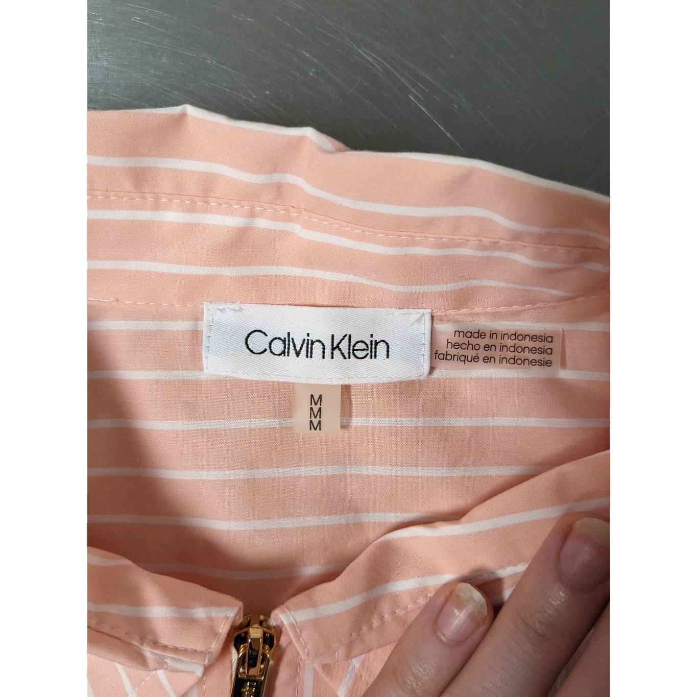 Calvin Klein Calvin Klein Women's Pink and White Striped Dress Shirt With Size M / US 6-8 / IT 42-44 - 8 Thumbnail